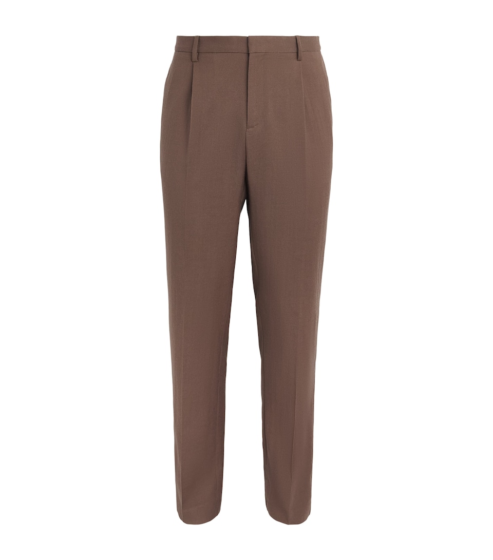 Sunspel Mens Wool Pleated Trousers Light Brown Brdb