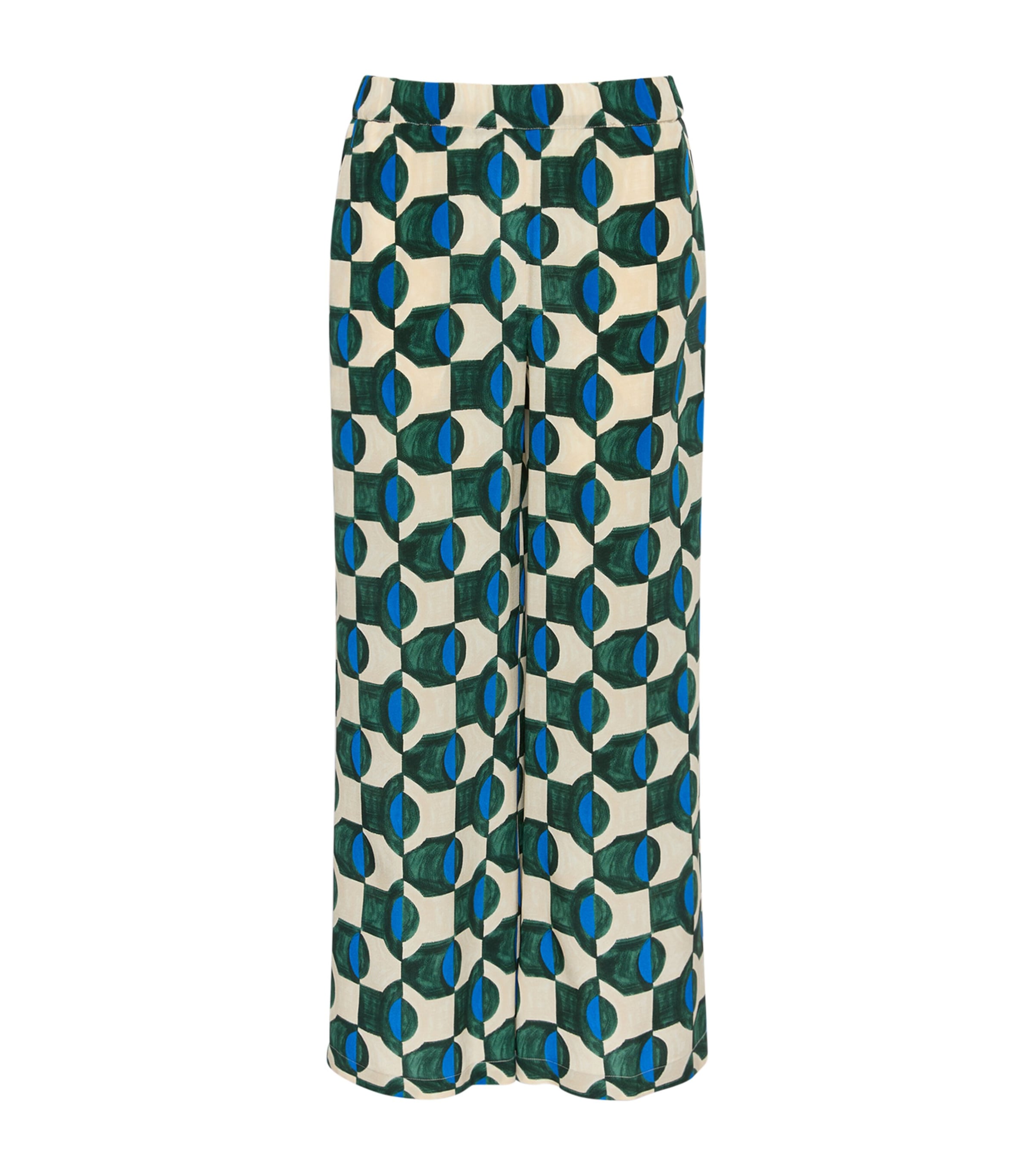 Weekend Max Mara Womens Silk Printed Wide-Leg Trousers Dark Green