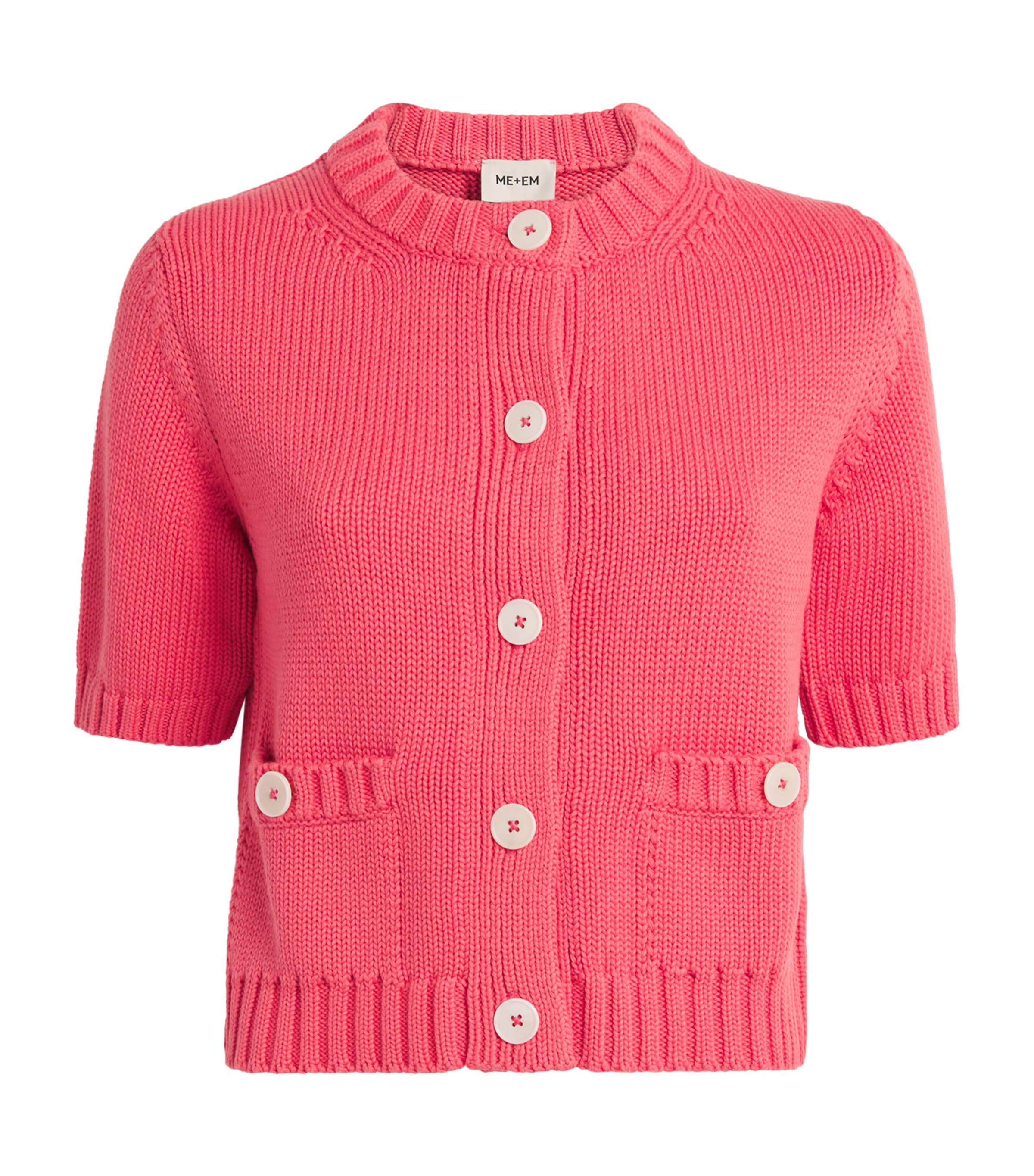 ME+EM Womens Organic Cotton Cropped Short-Sleeve Cardigan Candy Coral