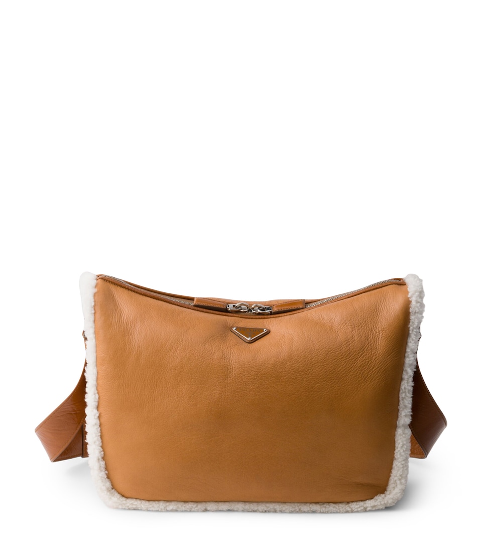 Shearling-Trimmed Shoulder Bag