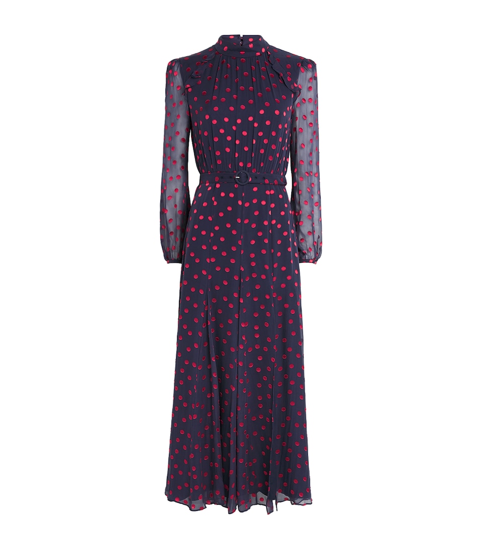Silk-Blend Devoré Polka Dot Jacqui B Midi Dress