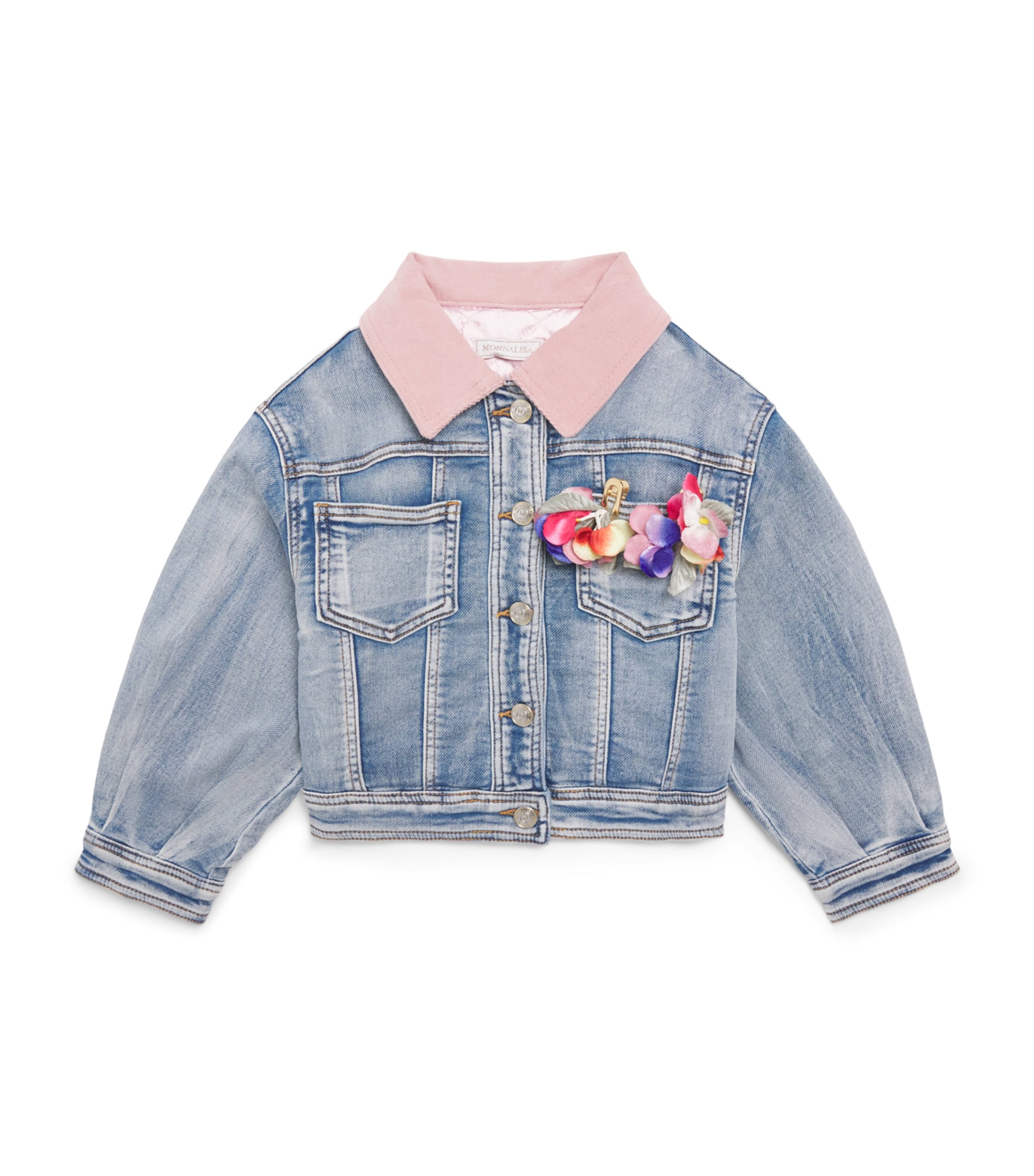 Monnalisa Flower-Embellished Denim Jacket (2-12 Years) Stone Bleach