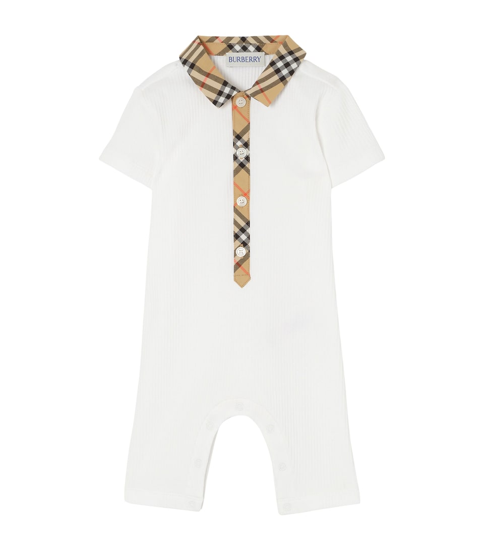 Burberry Kids Check-Collar Playsuit (1-18 Months) White