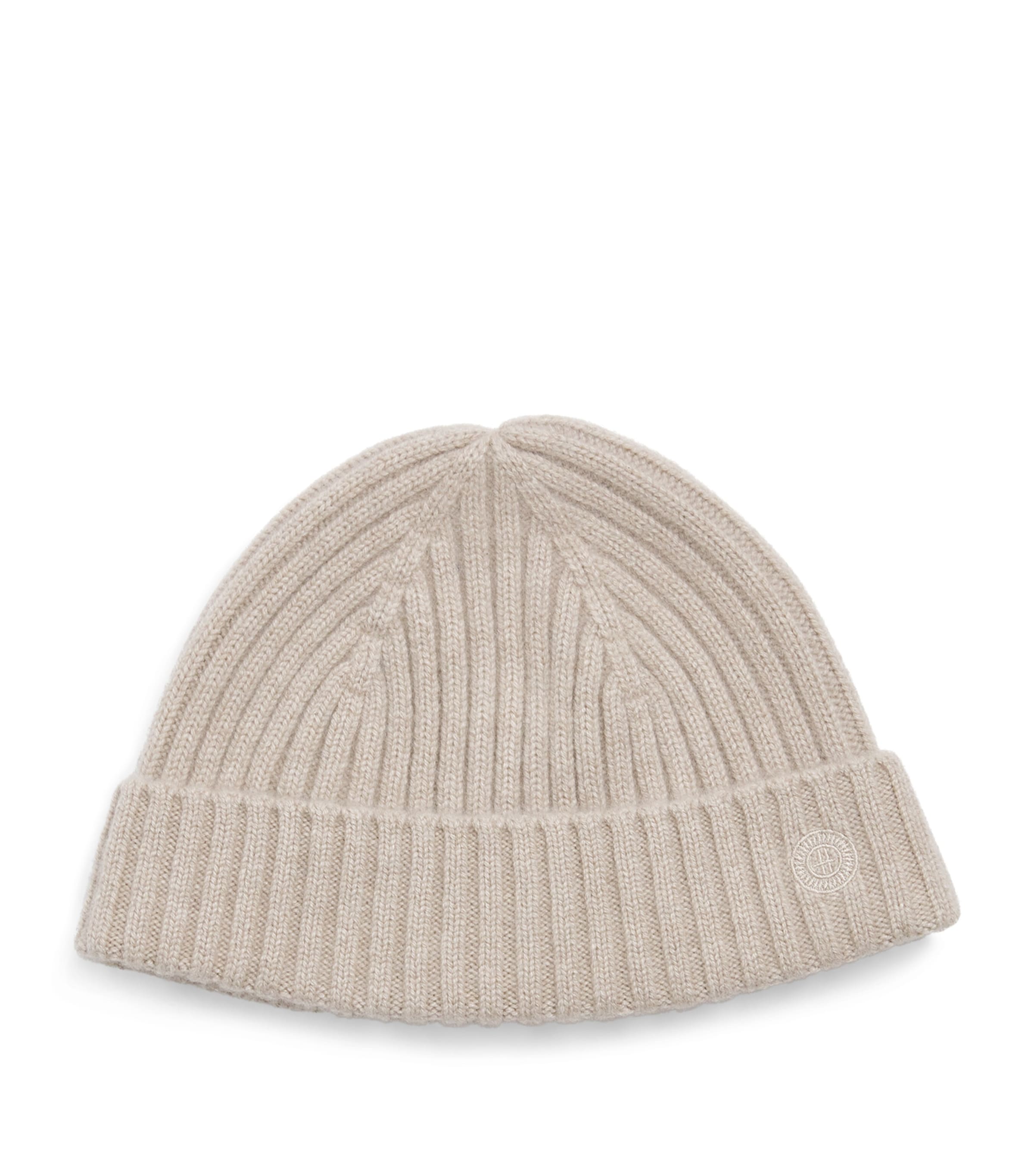 Harrods Cashmere Ribbed Beanie Oatmeal