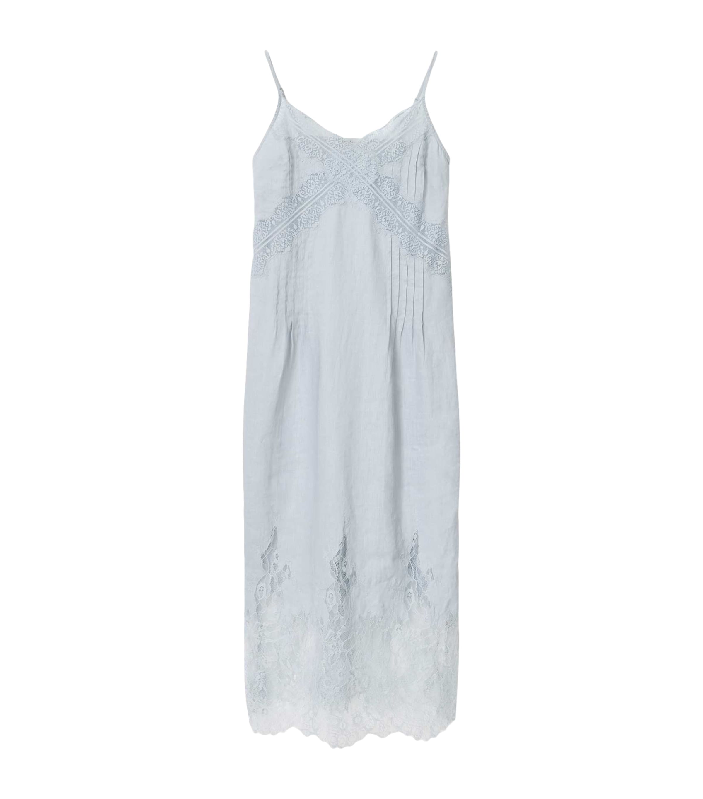 AllSaints Womens Linen Samia Midi Dress High Rise Blue