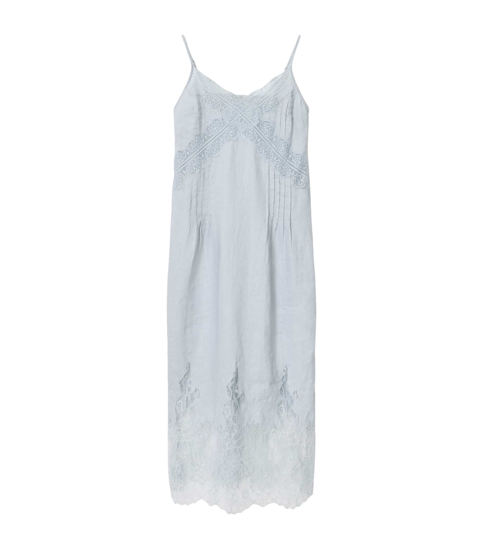 AllSaints Womens Linen Samia Midi Dress High Rise Blue
