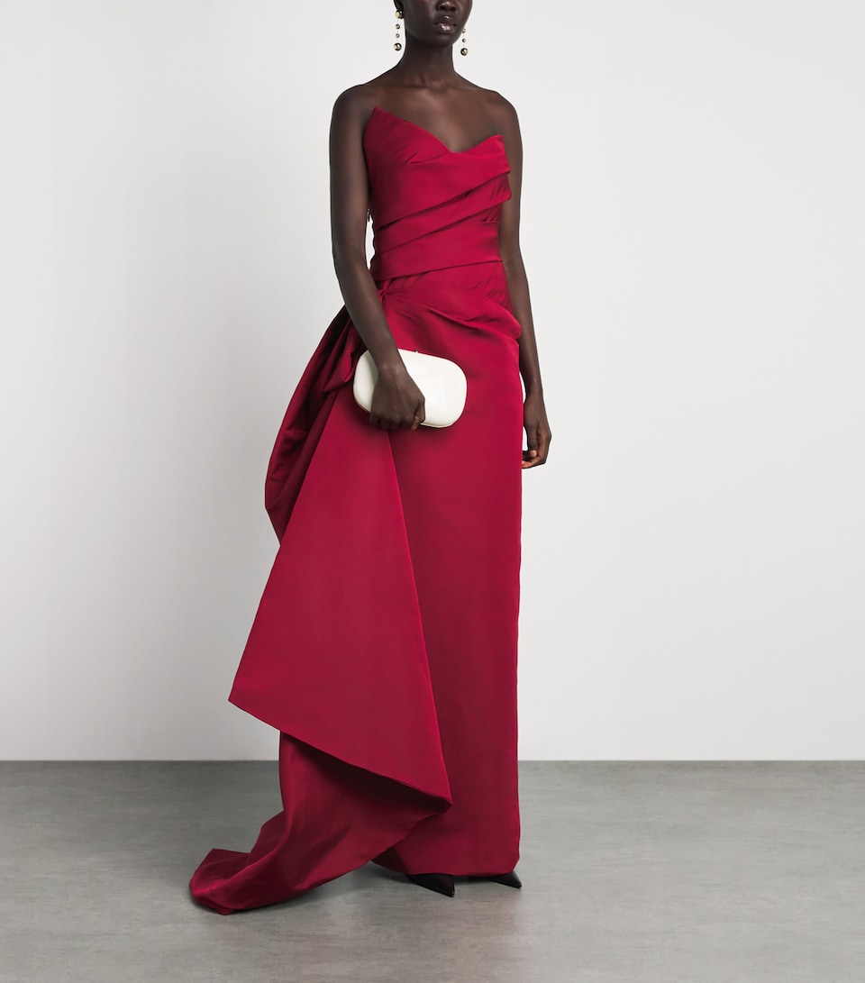 Monique Lhuillier Womens Draped Asymmetric-Neck Gown Rhubarb