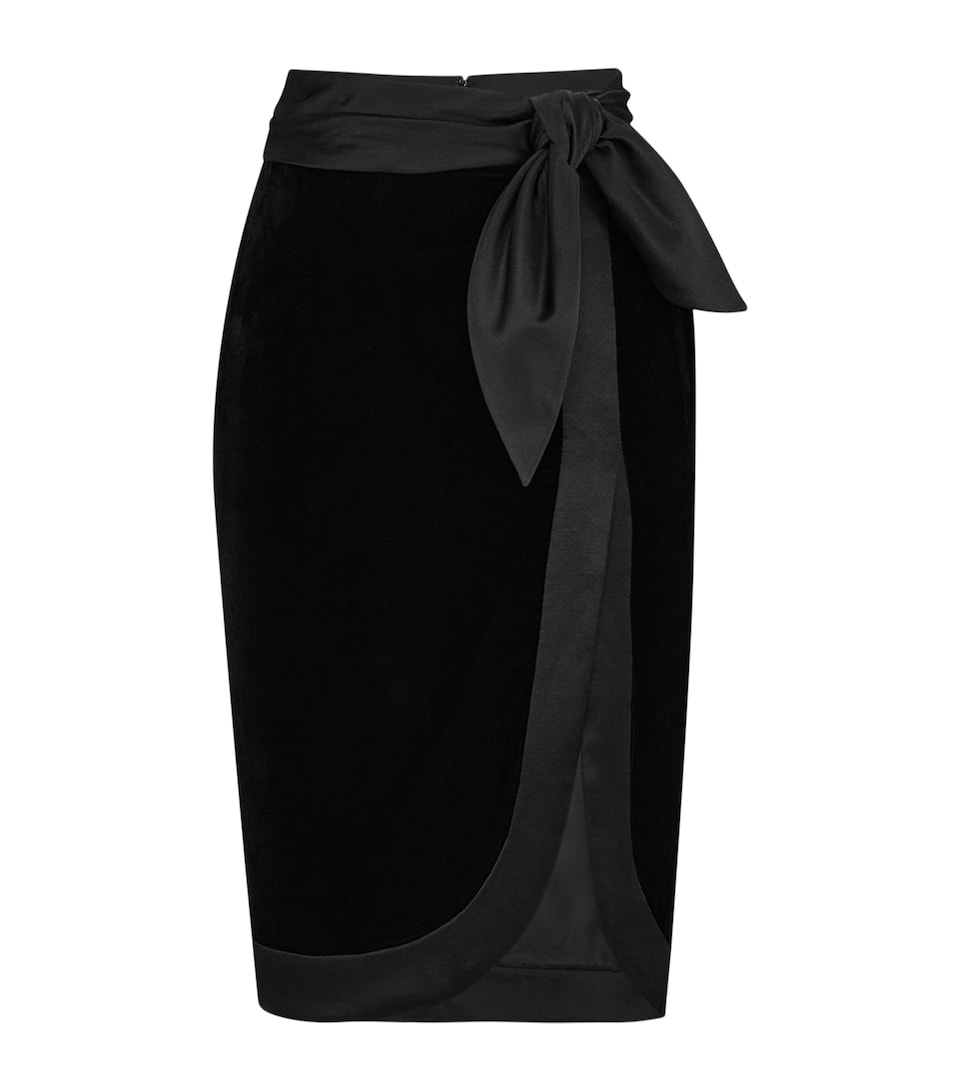 Saint Laurent Womens Velvet-Satin Bow-Detail Midi Skirt