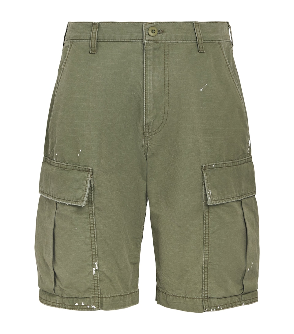 Cherry Los Angeles Mens Cotton Paint Splatter Cargo Shorts Army Green