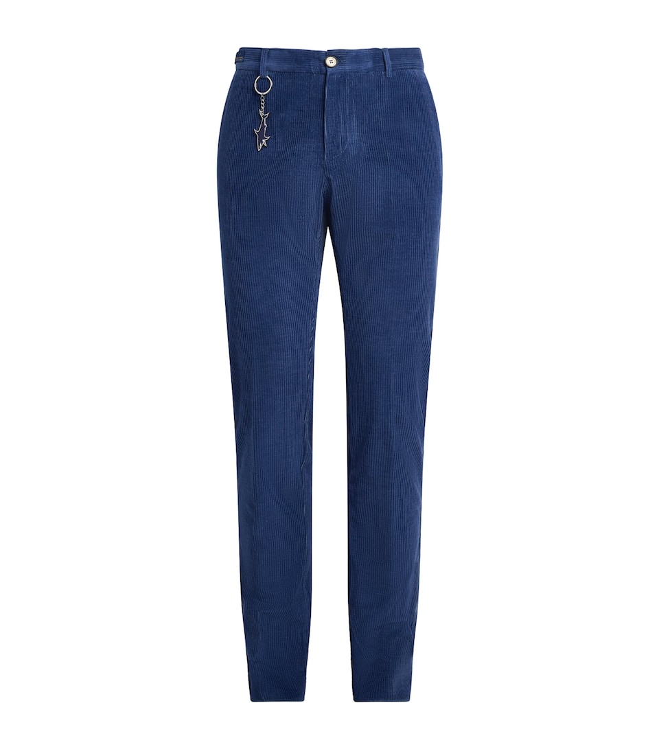 Paul & Shark Mens Cotton-Cashmere Corduroy Trousers Cadet Blu