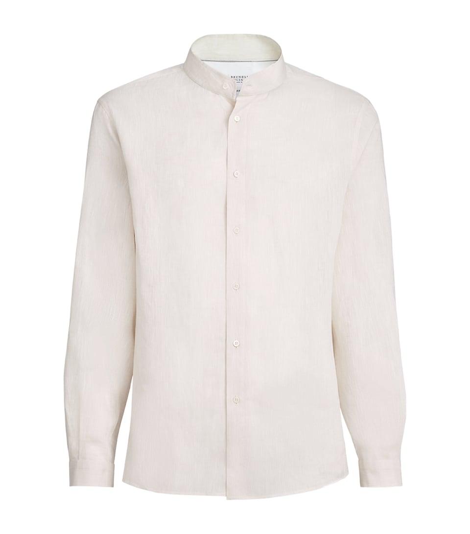 Brunello Cucinelli Mens Linen Mandarin Collar Shirt