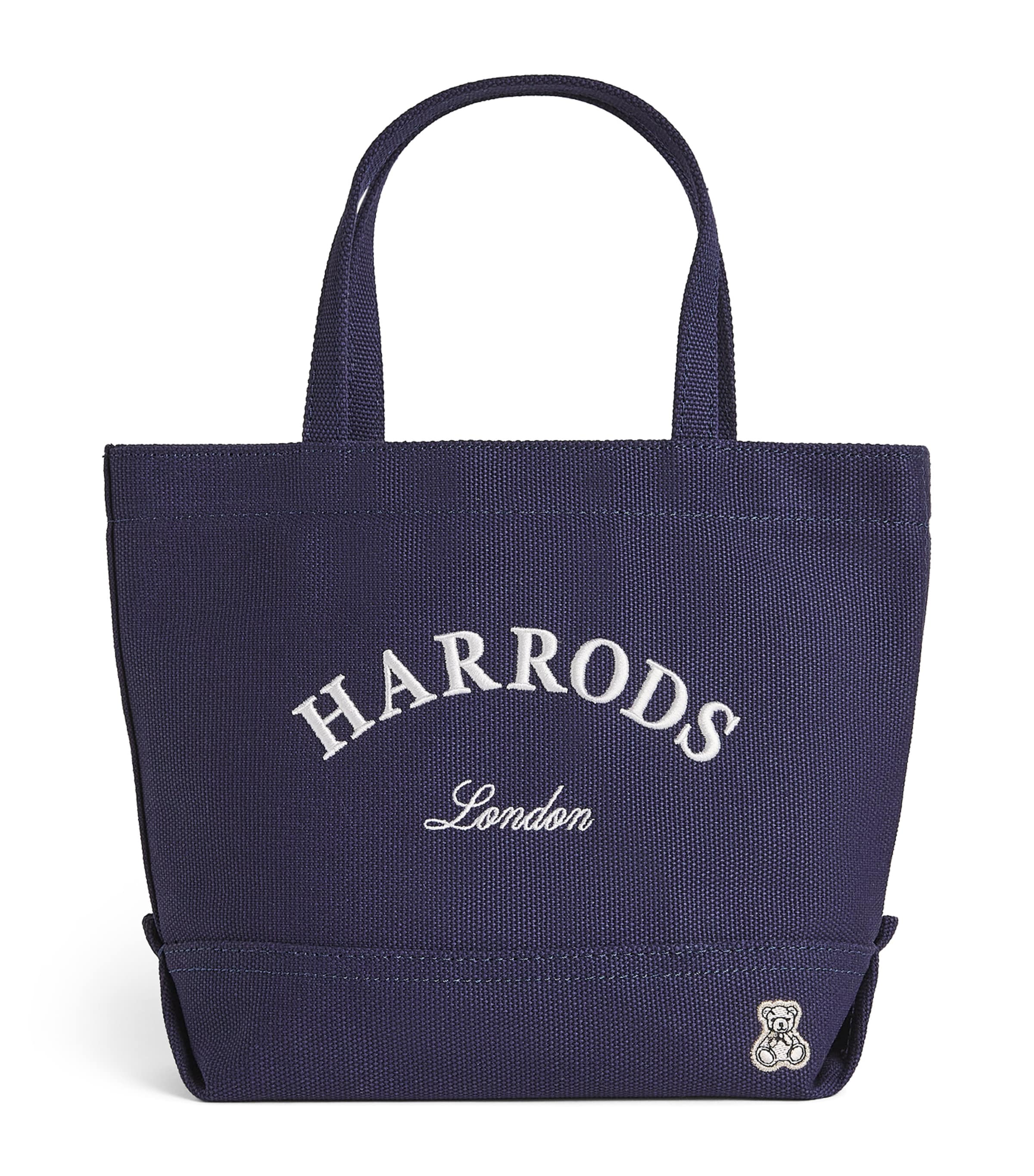 Harrods Small Cotton Embroidered Logo Tote Bag Navy