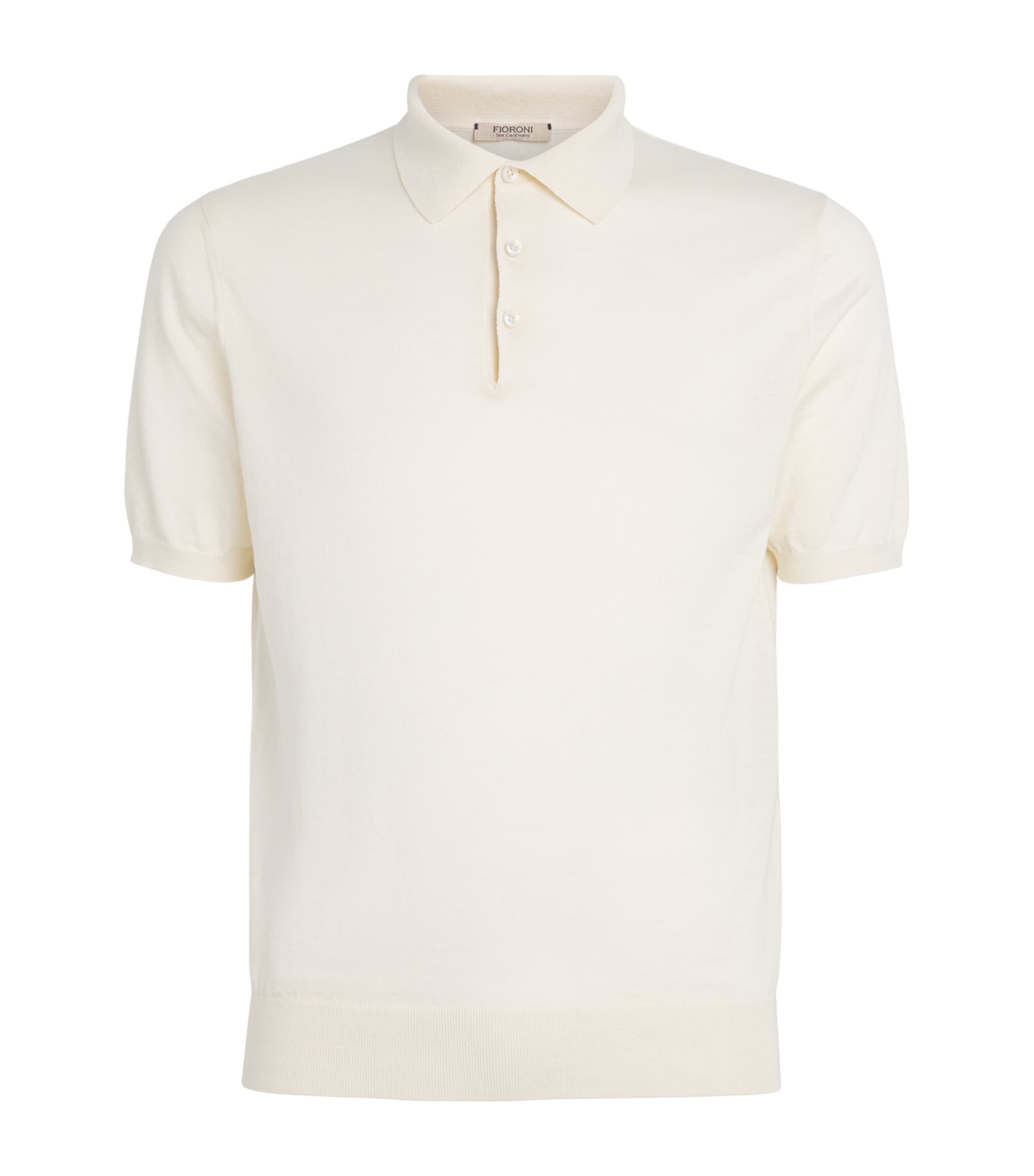 Fioroni Cashmere Mens Cotton-Cashmere Polo Shirt Bianco