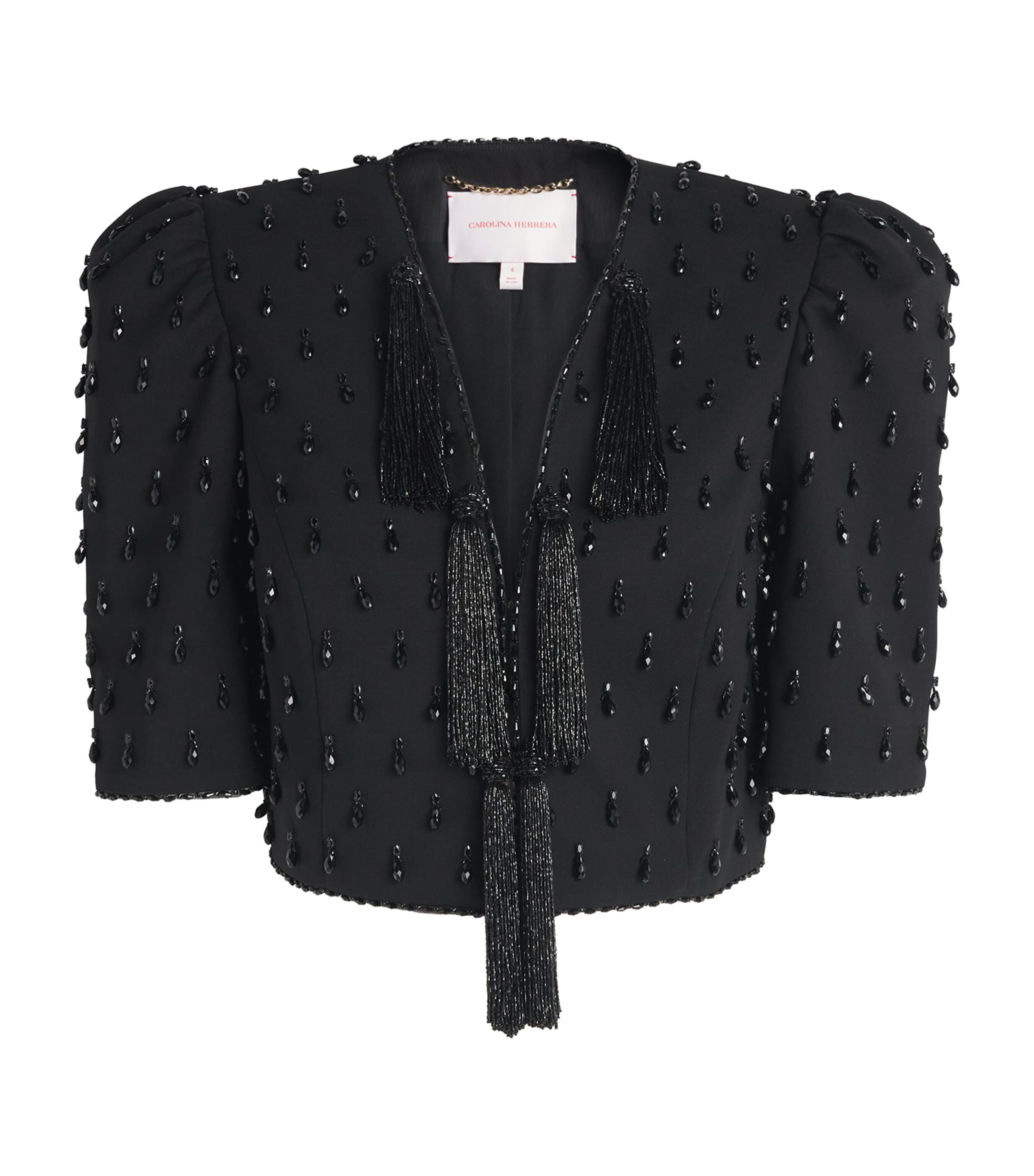Carolina Herrera Womens Tassel-Embellished Cropped Jacket Black