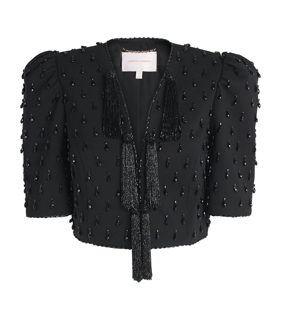Carolina Herrera Womens Tassel-Embellished Cropped Jacket Black