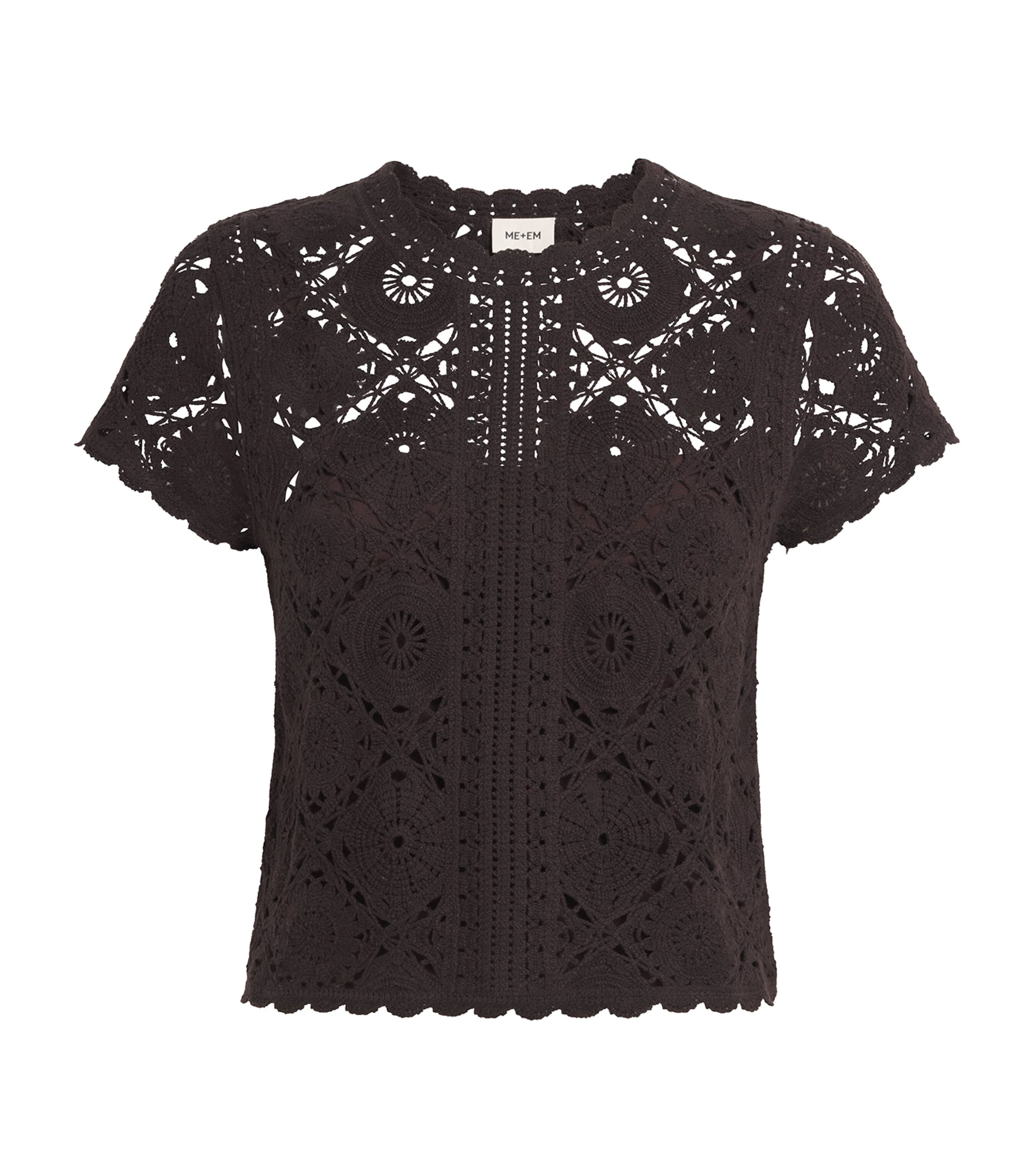 ME+EM Womens Framed Crochet T-Shirt Cocoa Brown