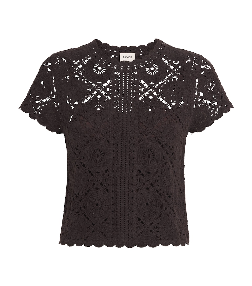 ME+EM Womens Framed Crochet T-Shirt Cocoa Brown