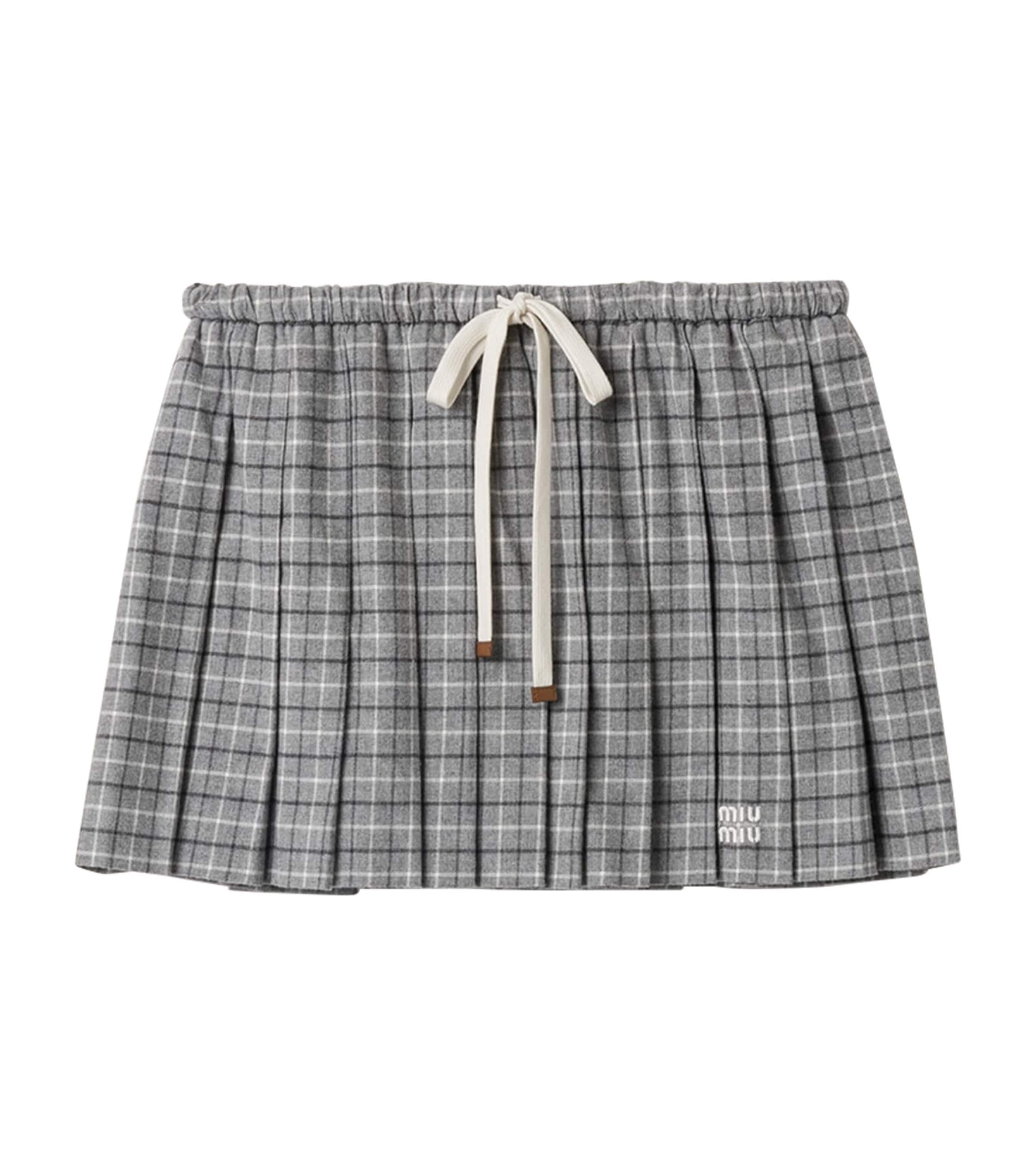 Miu Miu Womens Flannel Pleated Mini Skirt Grey