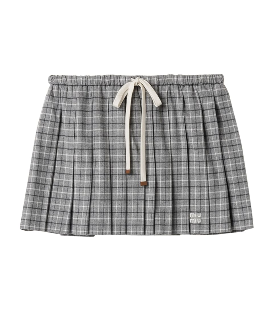 Miu Miu Womens Flannel Pleated Mini Skirt Grey
