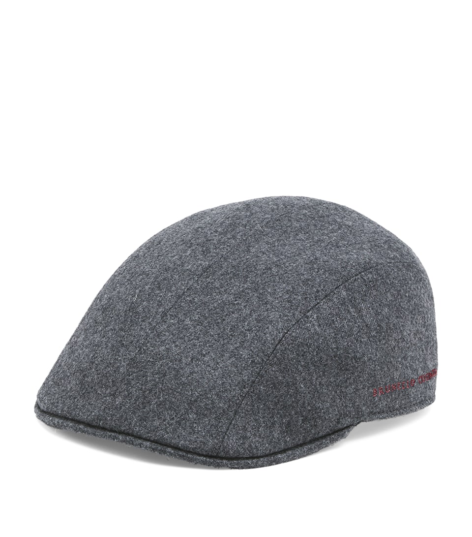 Virgin Wool Embroidered Flat Cap