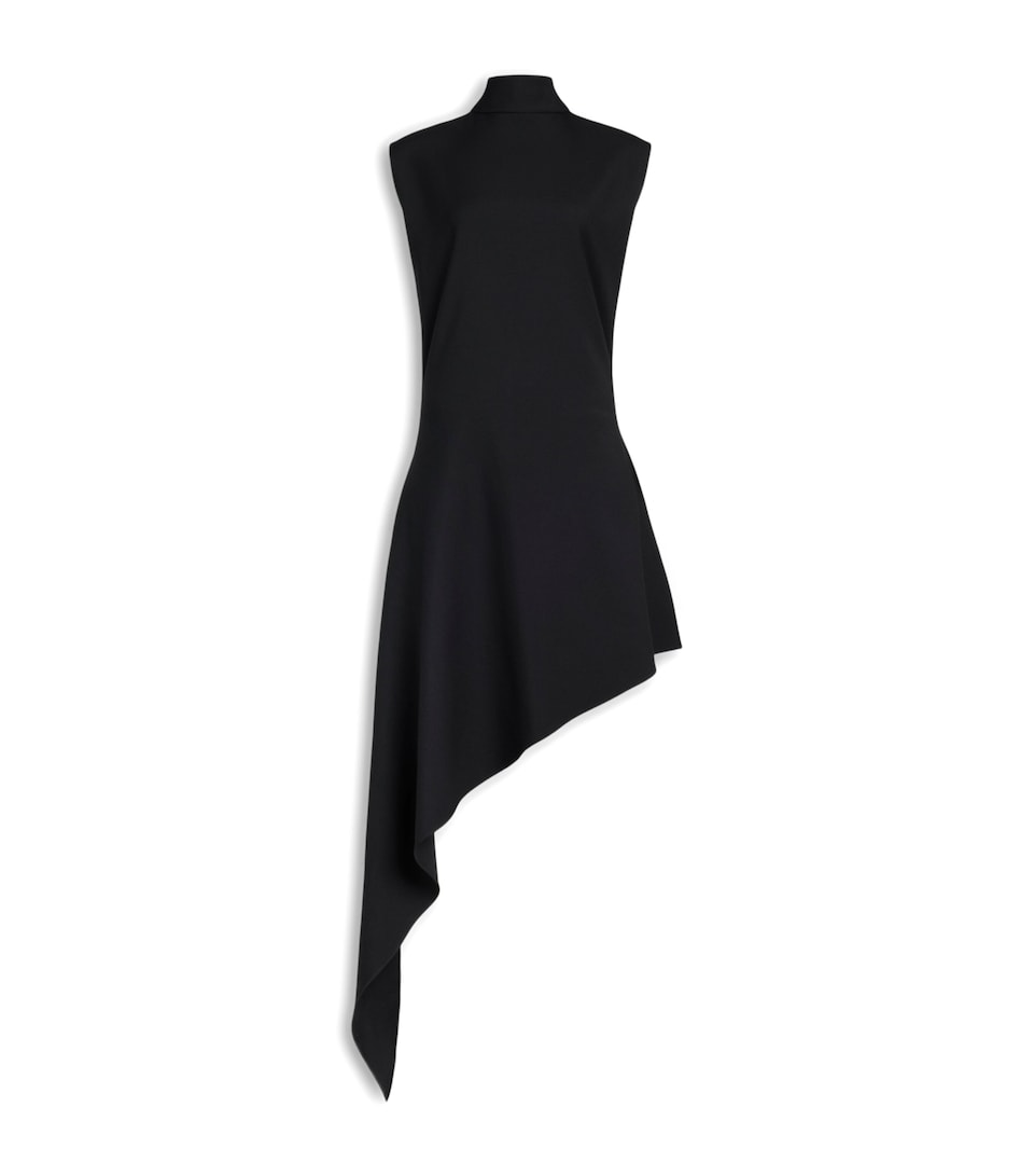 Alaïa Womens Wool Asymmetric Mini Dress Noir Alaia