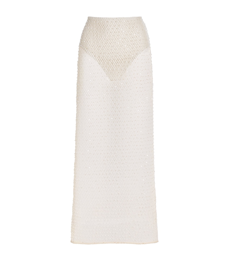 PatBO Womens Crochet Bloom Maxi Skirt Beige