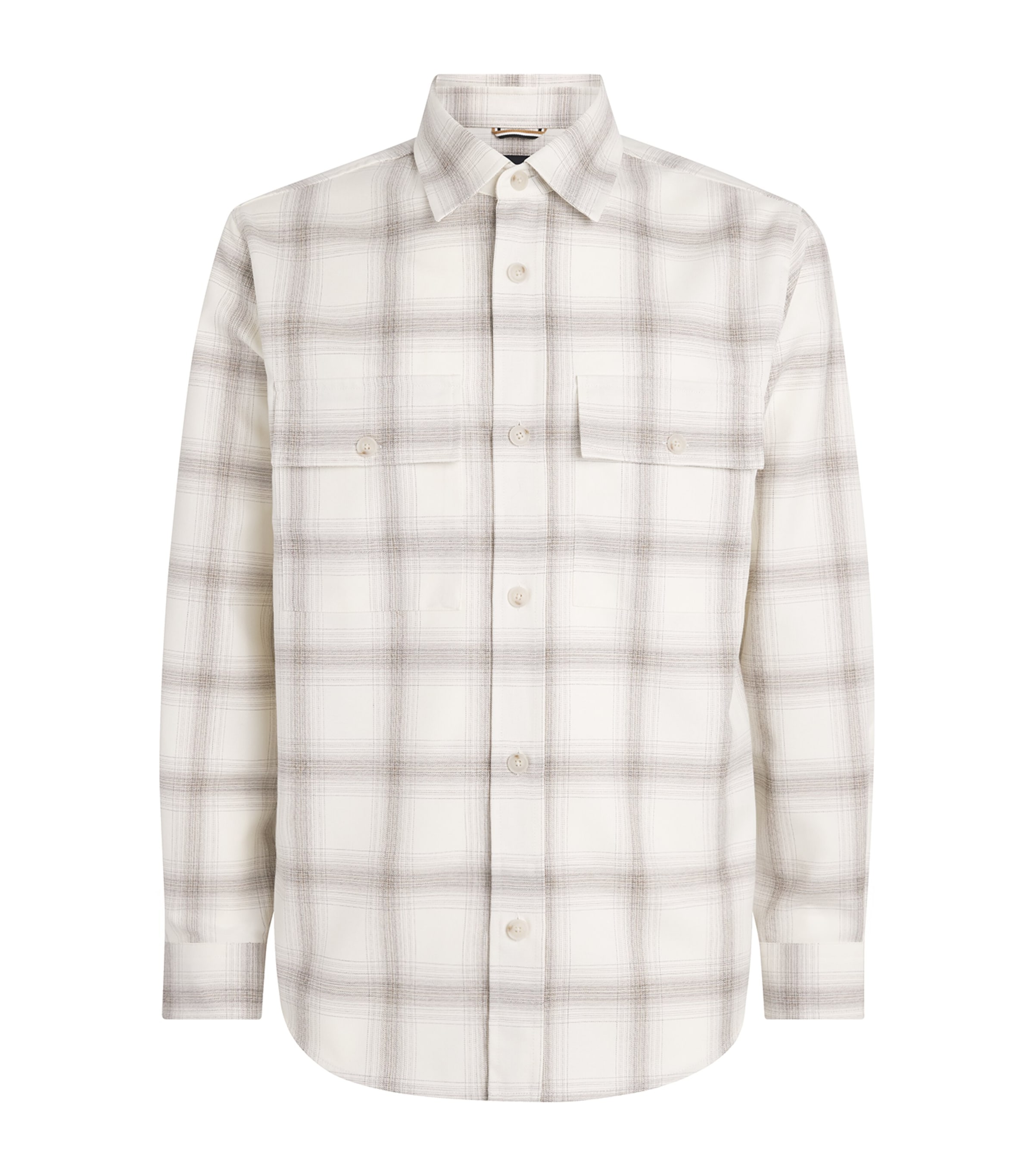 BOSS Mens Virgin Wool-Cotton Check Shirt Open White