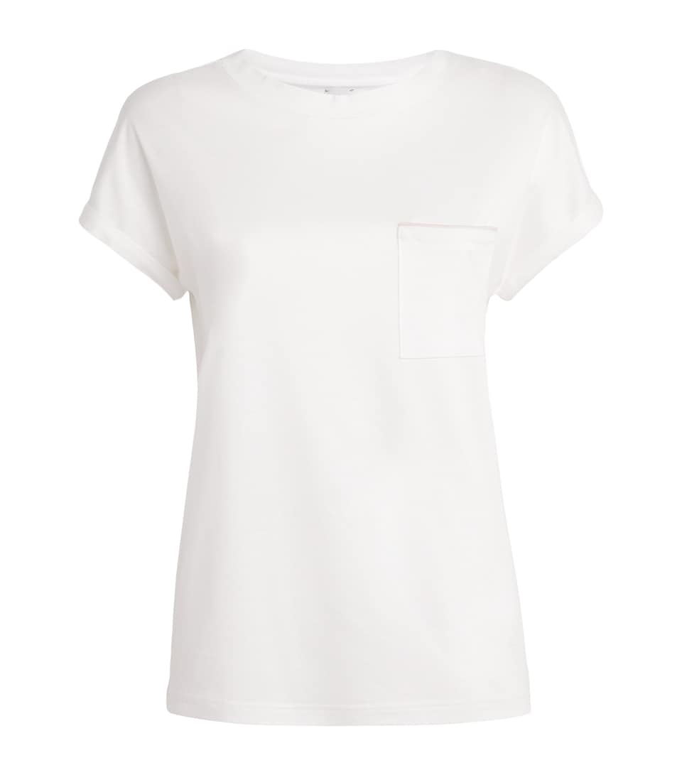 Eleventy Womens Pocket-Detail Short-Sleeve T-Shirt Bianco E Beige