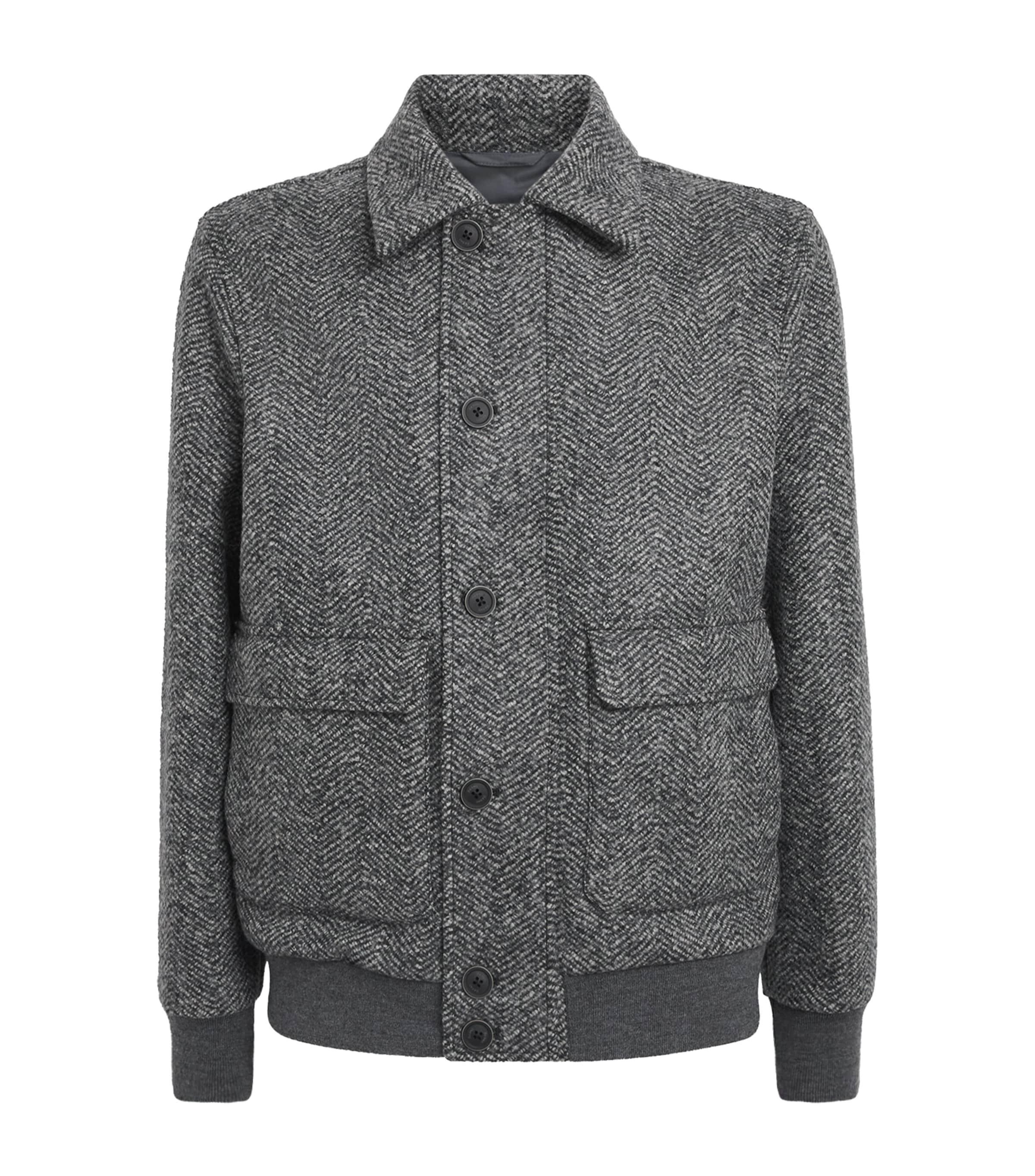Herno Mens Virgin Wool Herringbone Bomber Jacket Antracite
