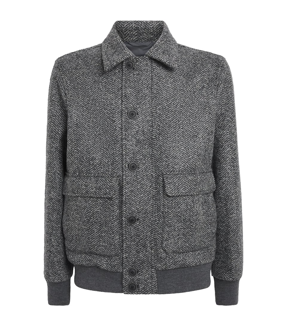 Herno Mens Virgin Wool Herringbone Bomber Jacket Antracite