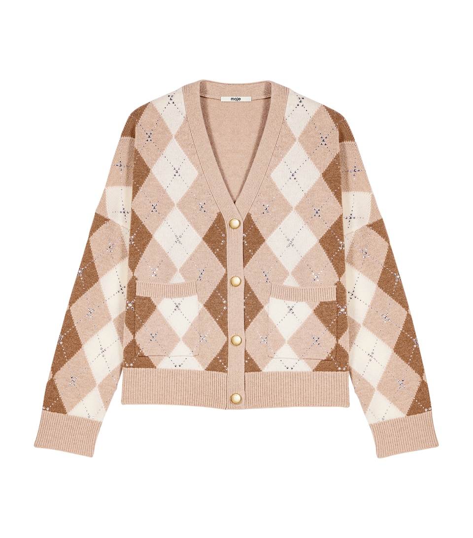 Maje Womens Wool Argyle Cardigan Beige