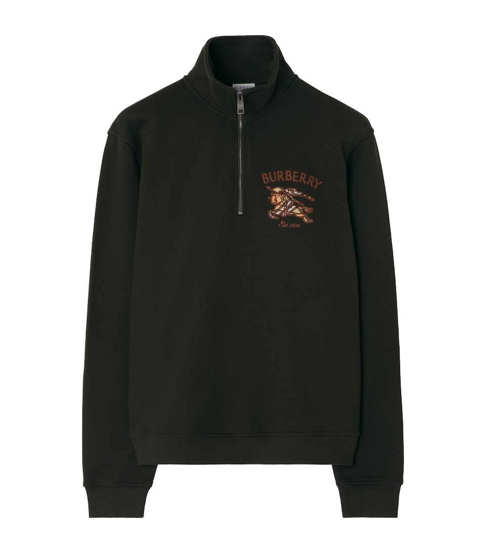 Burberry Mens Cotton EKD Quarter-Zip Sweatshirt Chocolate Brown