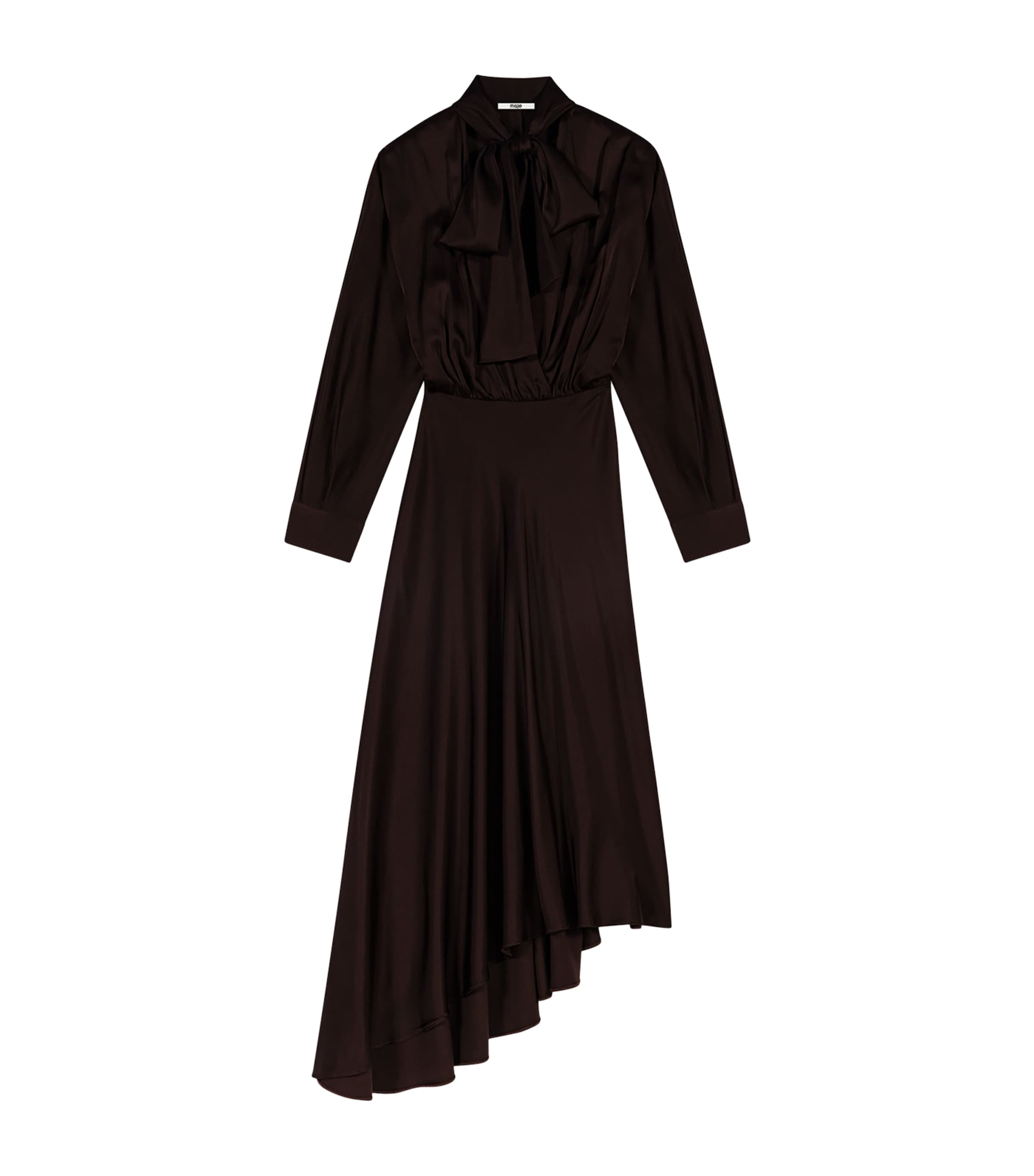 Maje Womens Pussybow Midi Dress Dark Brown