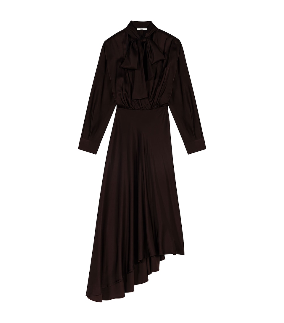 Maje Womens Pussybow Midi Dress Dark Brown