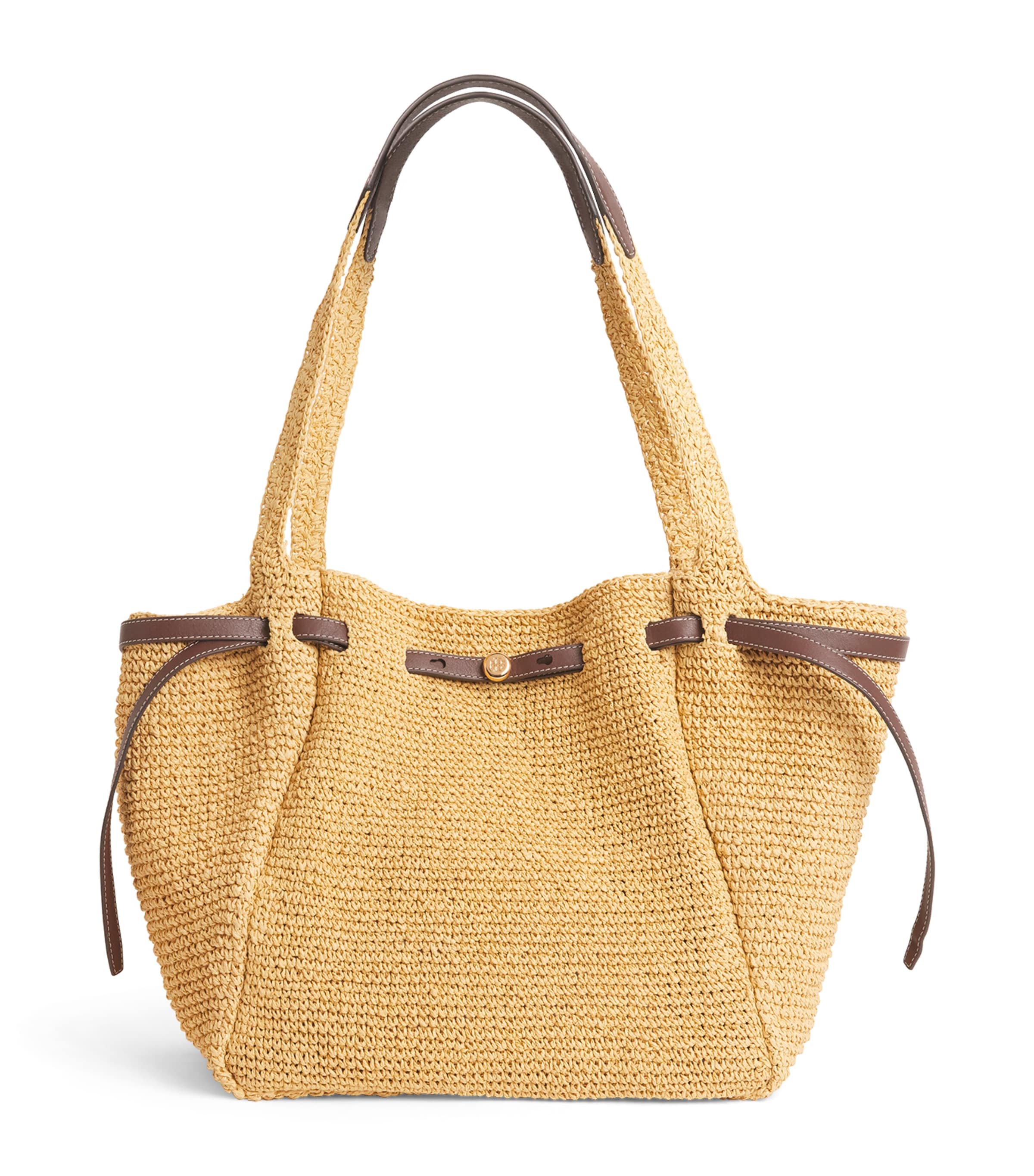 Tory Burch Raffia-Leather Romy Tote Bag Natural
