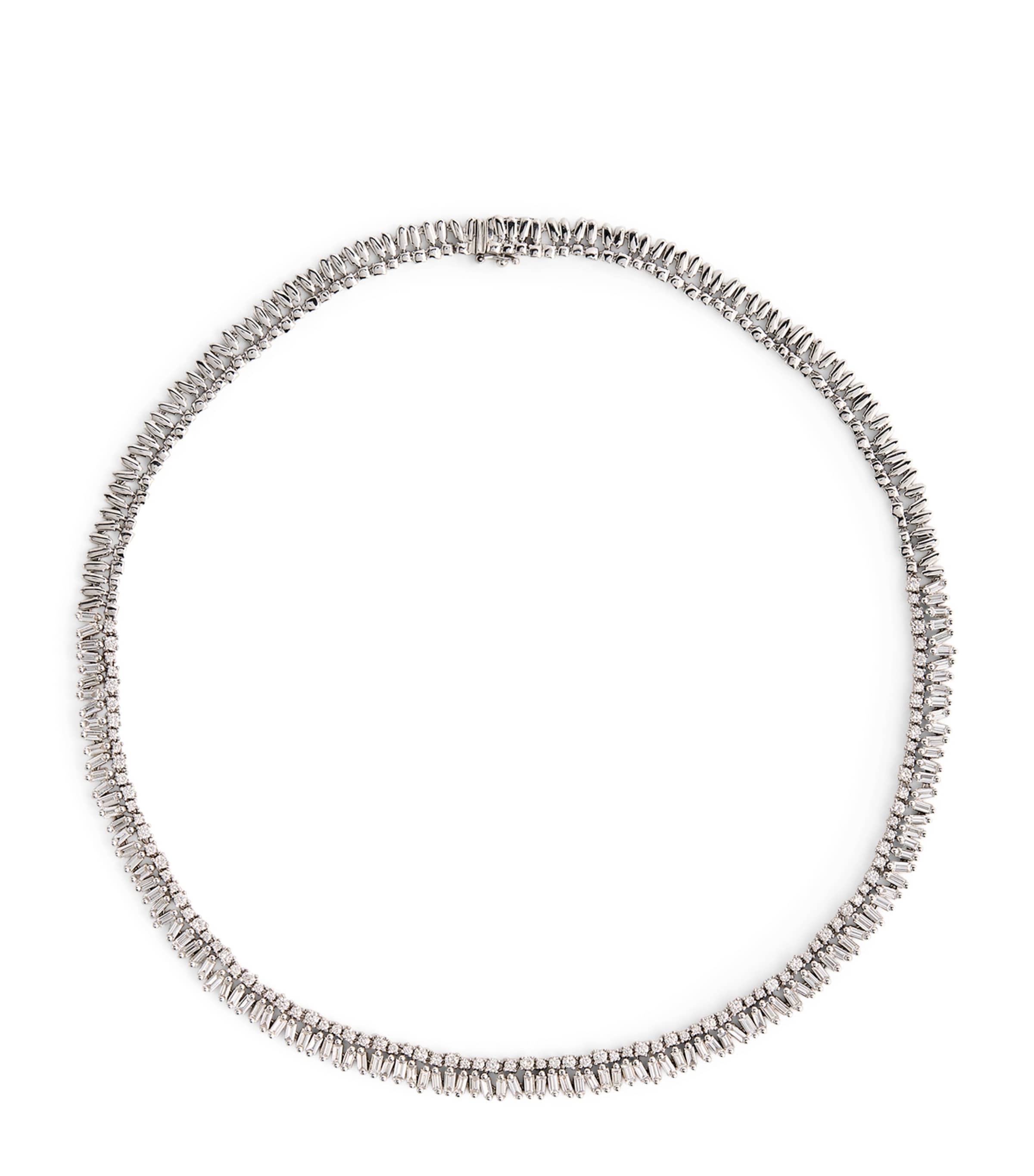 White Gold and Diamond Short Stack Tennis Necklace