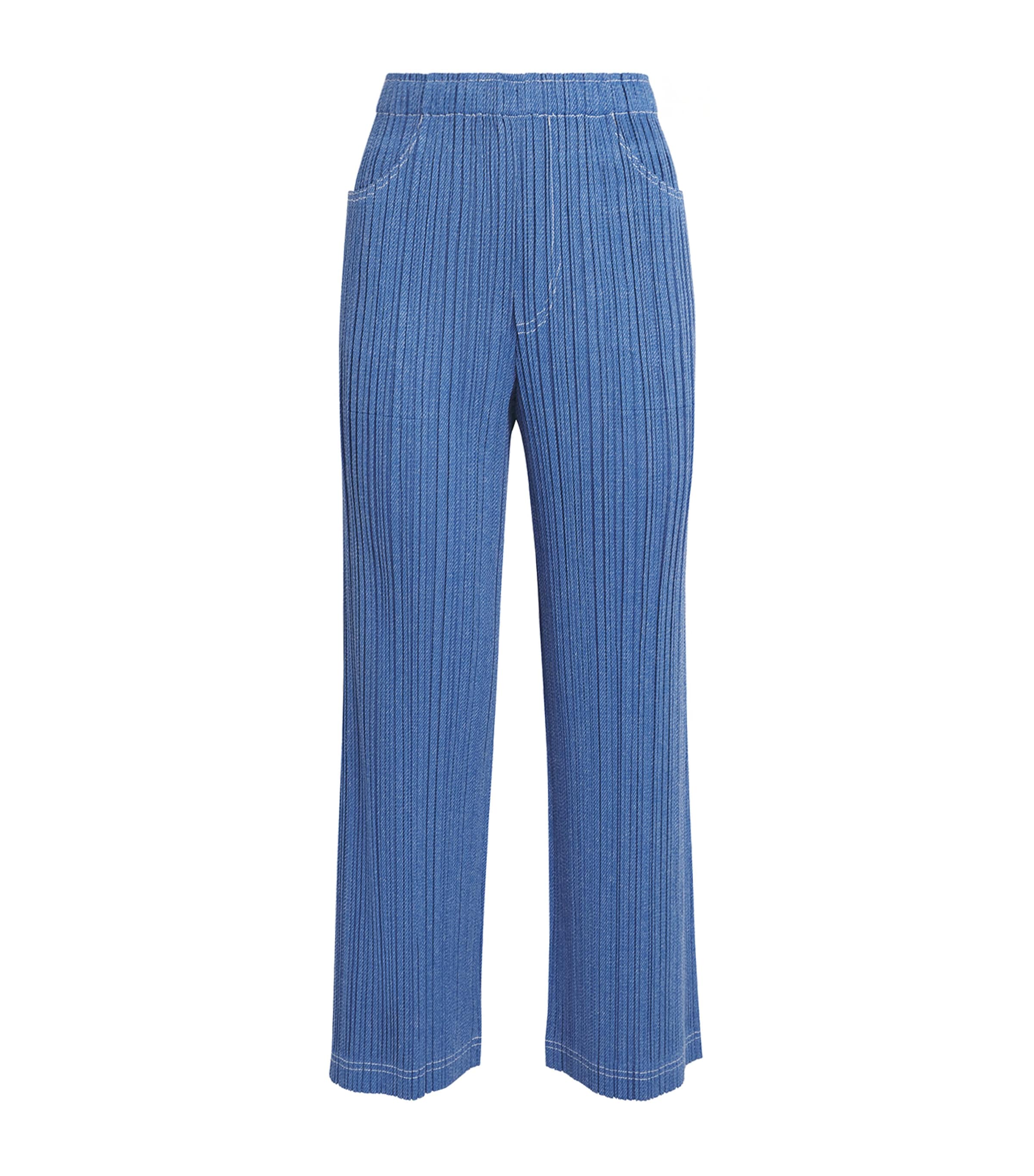 Pleats Please Issey Miyake Womens Cotton Denim Trousers Blue