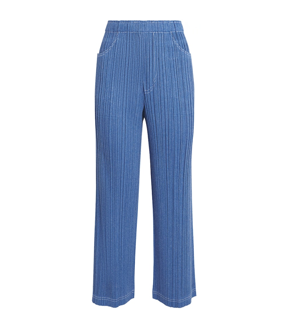 Pleats Please Issey Miyake Womens Cotton Denim Trousers Blue