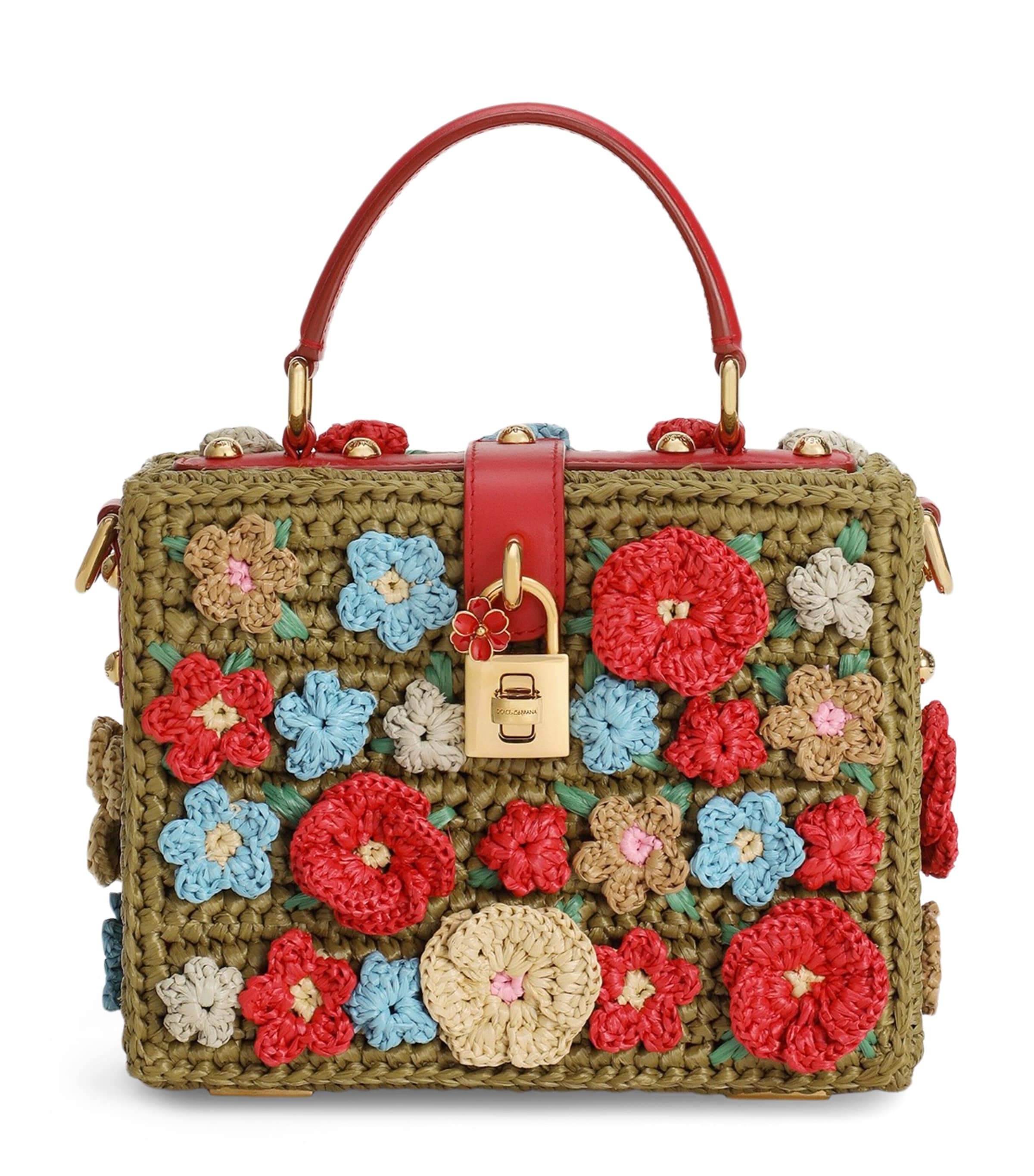 Dolce&Gabbana Crocheted Dolce Box Top-Handle Bag Green/mul