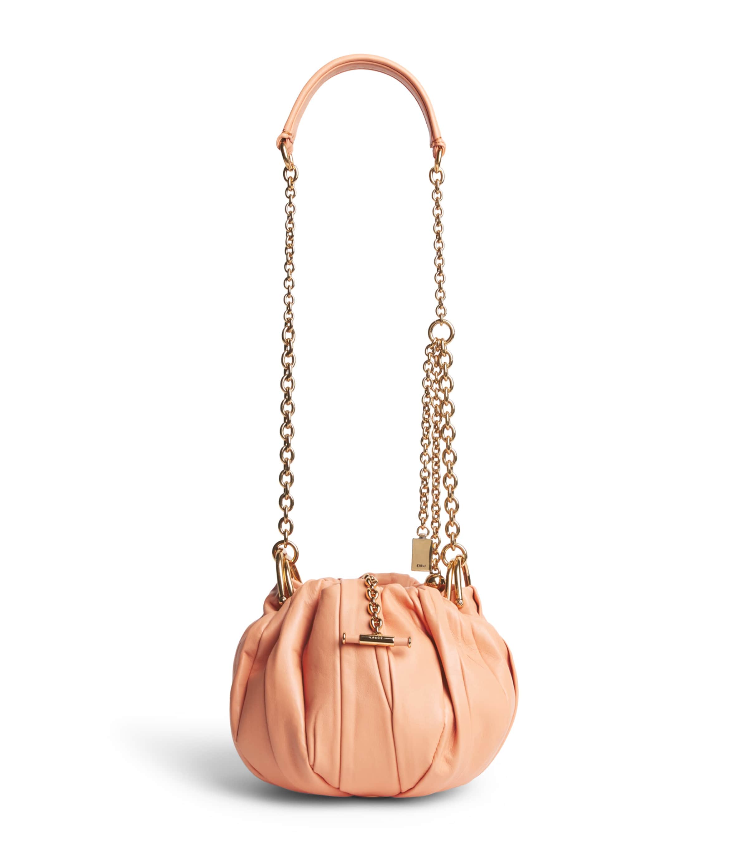Chloé Leather Plissé Shoulder Bag Pastel Orange