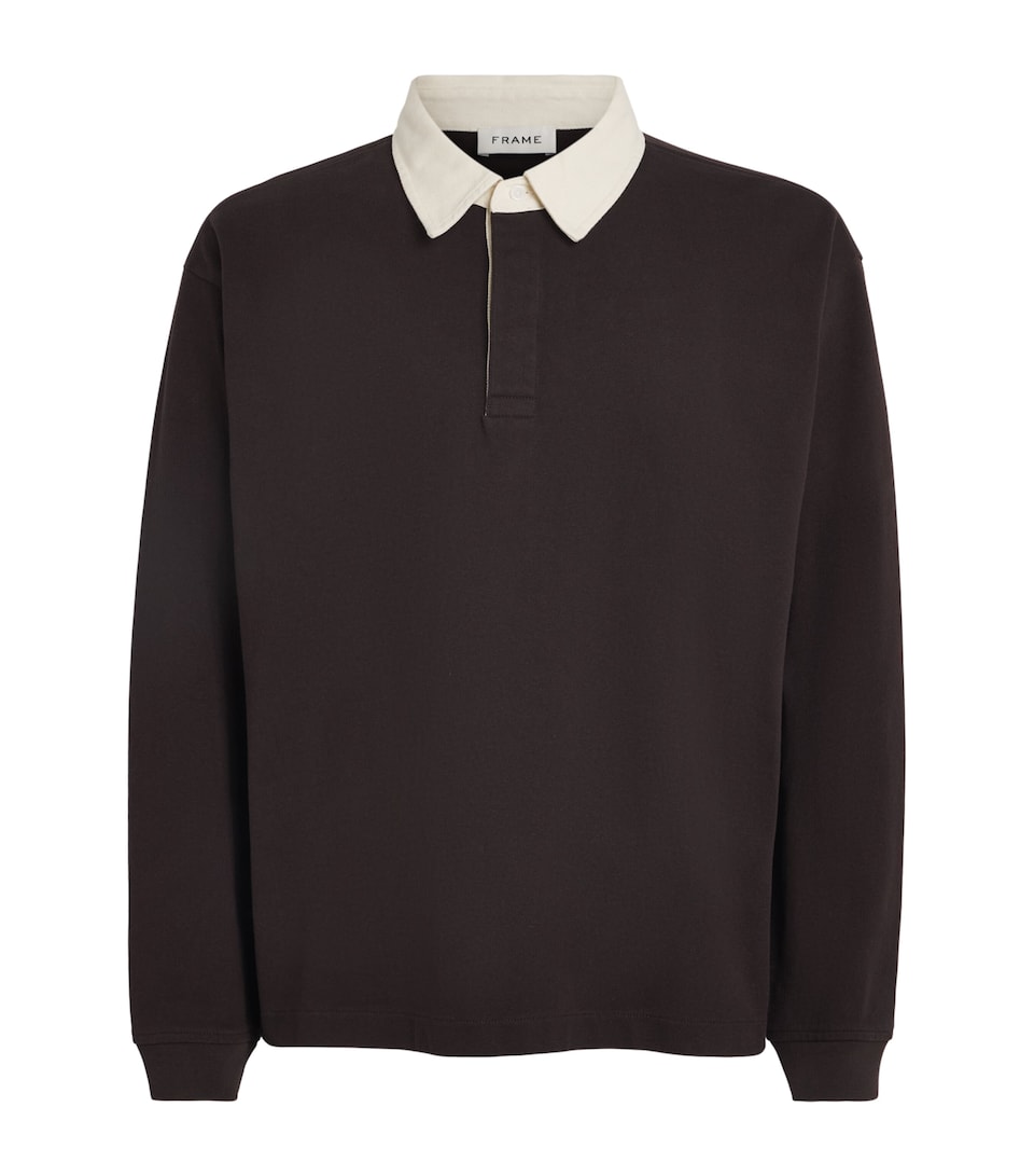 FRAME Mens Contrast-Collar Rugby Polo Shirt Dpbr Deep Brown