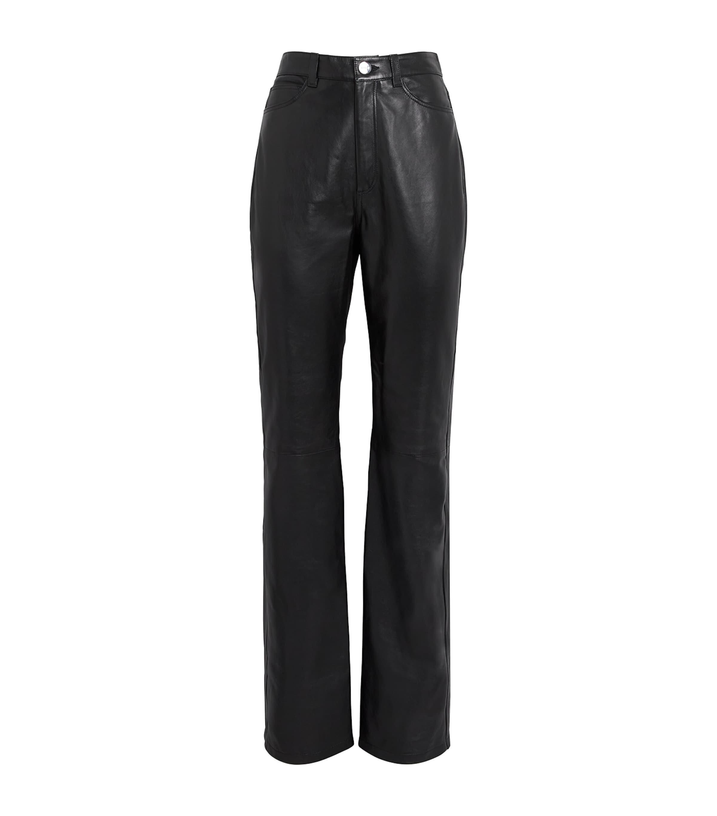 Róhe Womens Leather Straight Trousers Black