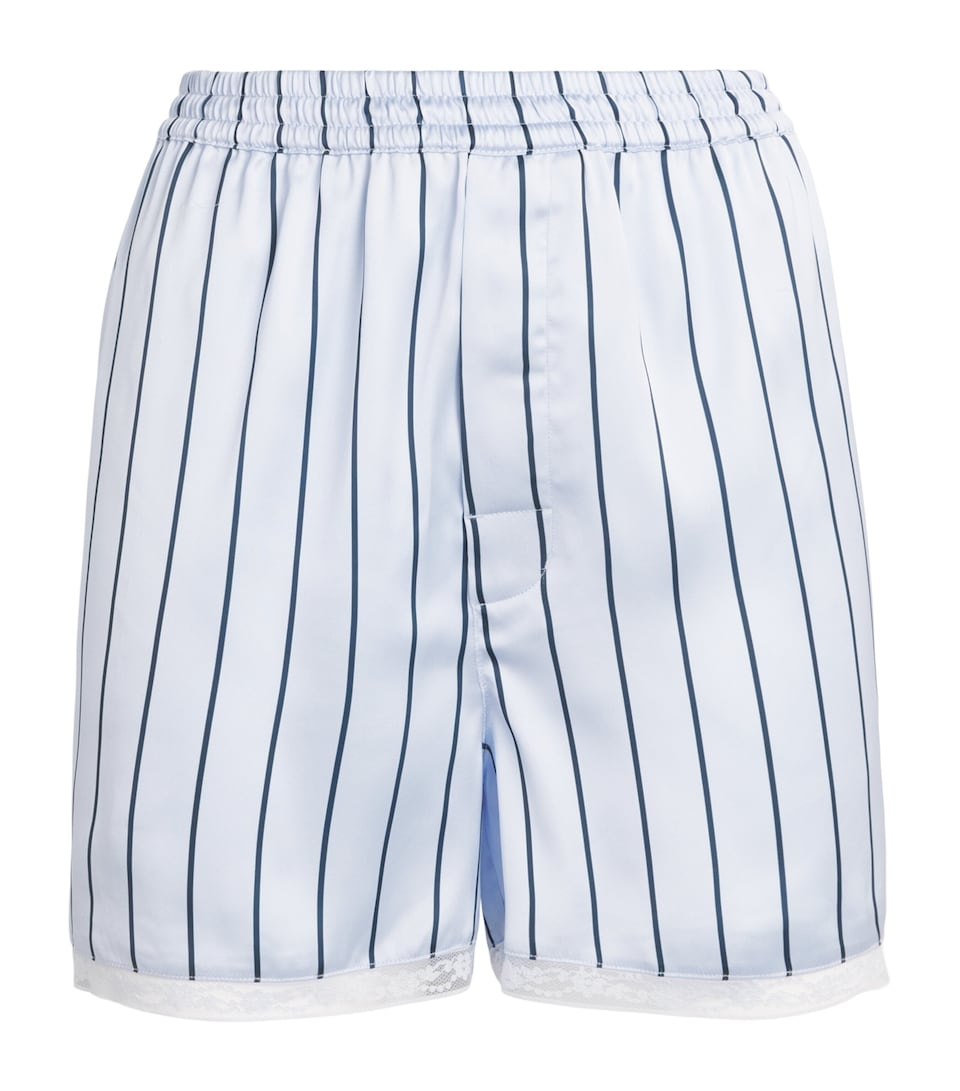 Skims Womens Woven Shine Boxer Shorts Periwinkle Wde Strpe