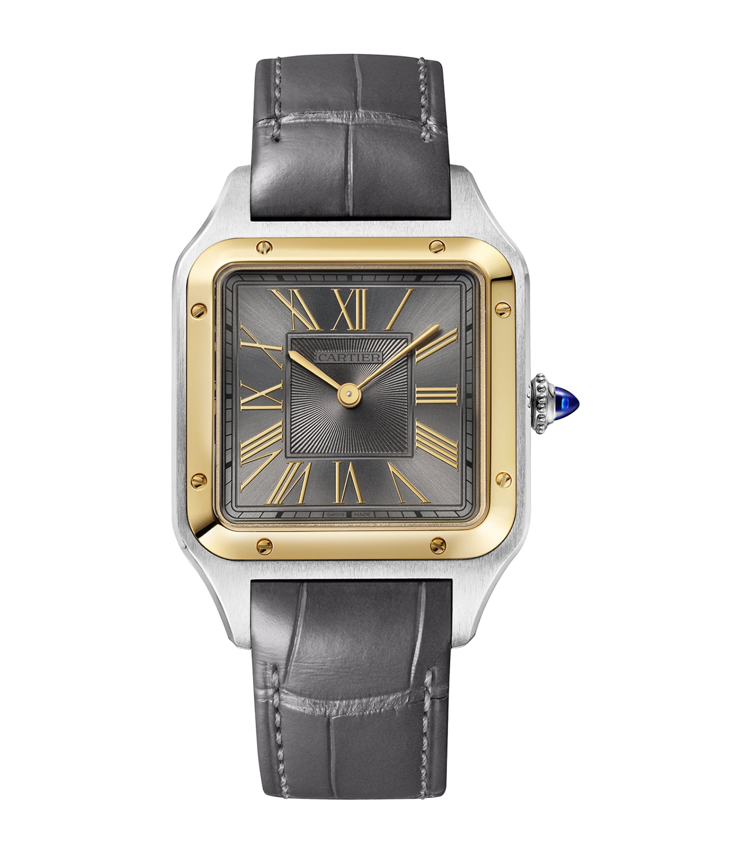 Cartier Yellow Gold and Steel Santos-Dumont Watch 31.5mm Grey