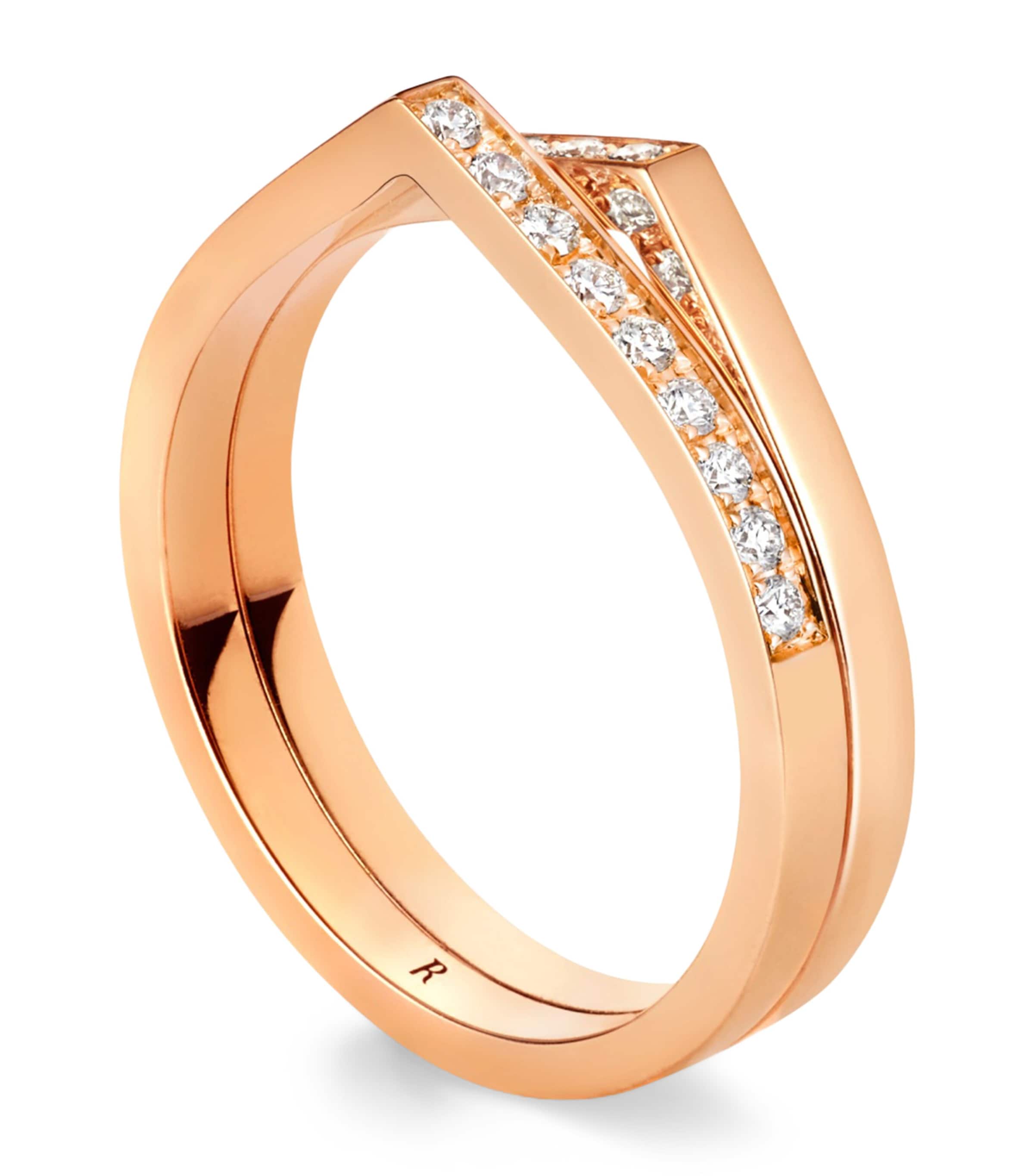 Repossi Rose Gold and Diamond Antifer 2-Row Ring Pink Gold