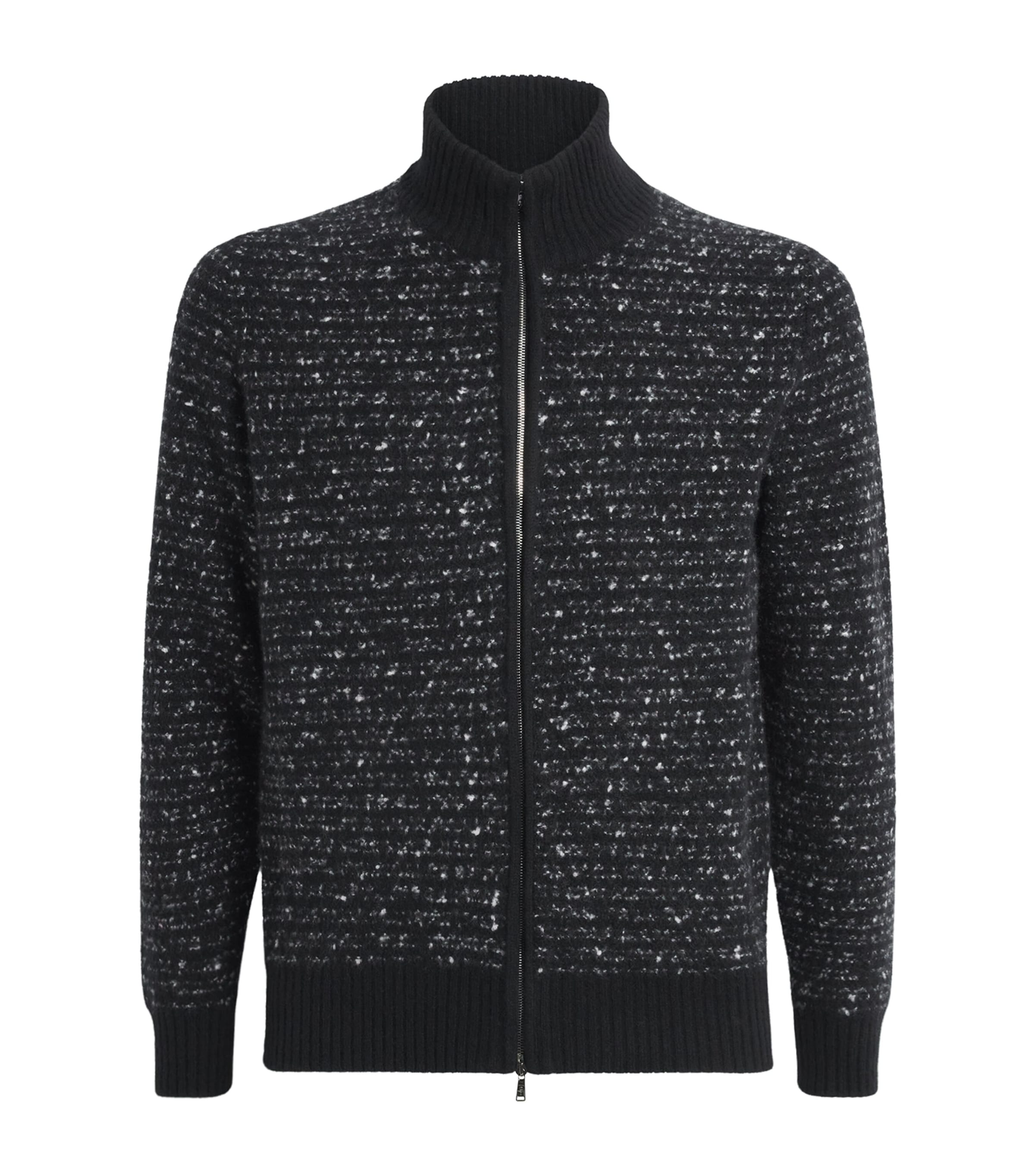 Fioroni Cashmere Mens Cashmere-Silk Zip-Up Cardigan Nero