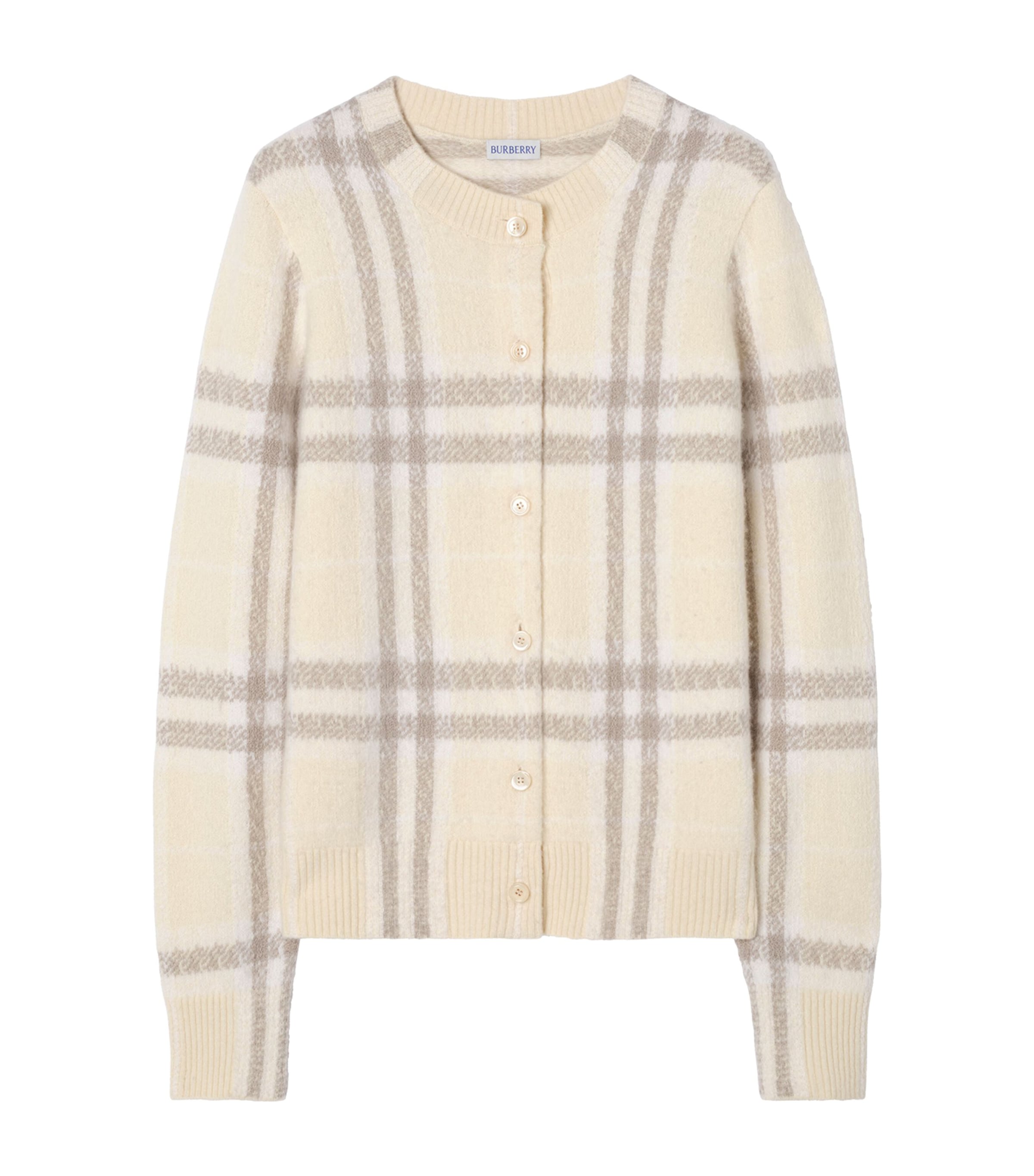 Burberry Womens Cashmere Check Cardigan Ecru Beige Ip Chk