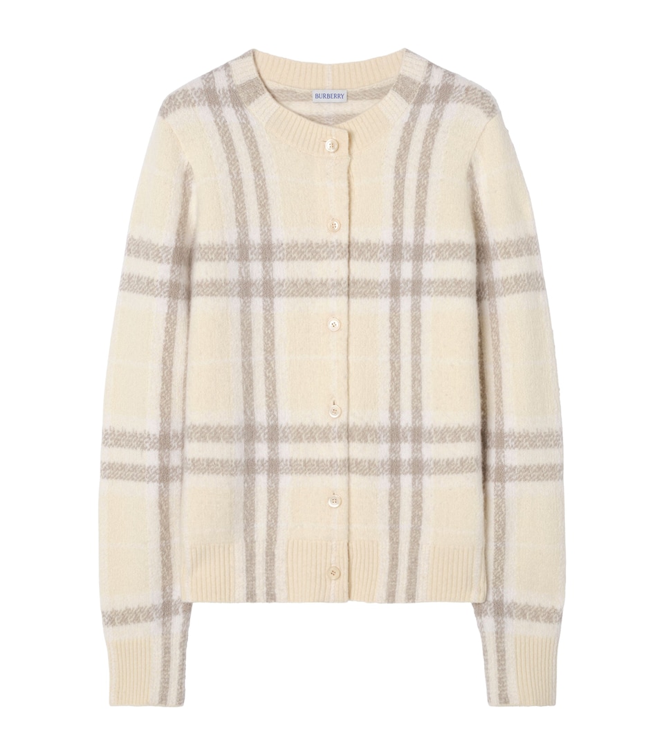 Burberry Womens Cashmere Check Cardigan Ecru Beige Ip Chk