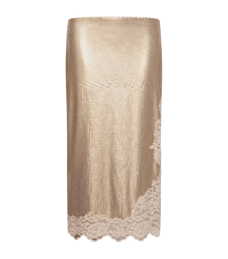 Marella Womens Sequin Lace-Trim Midi Skirt Platinum