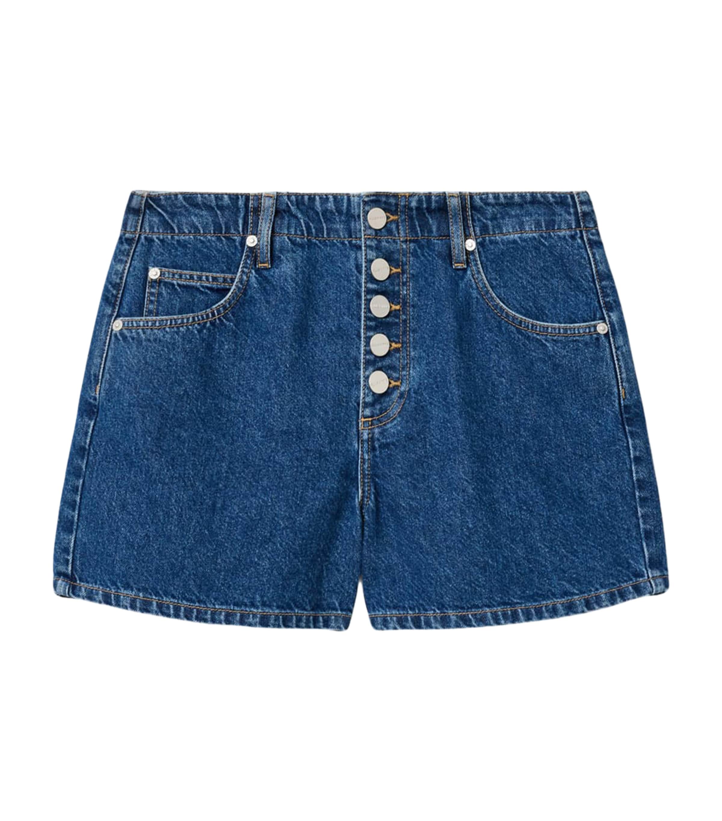 AllSaints Womens Buttoned Mid-Rise Denim Shorts Dark Indigo